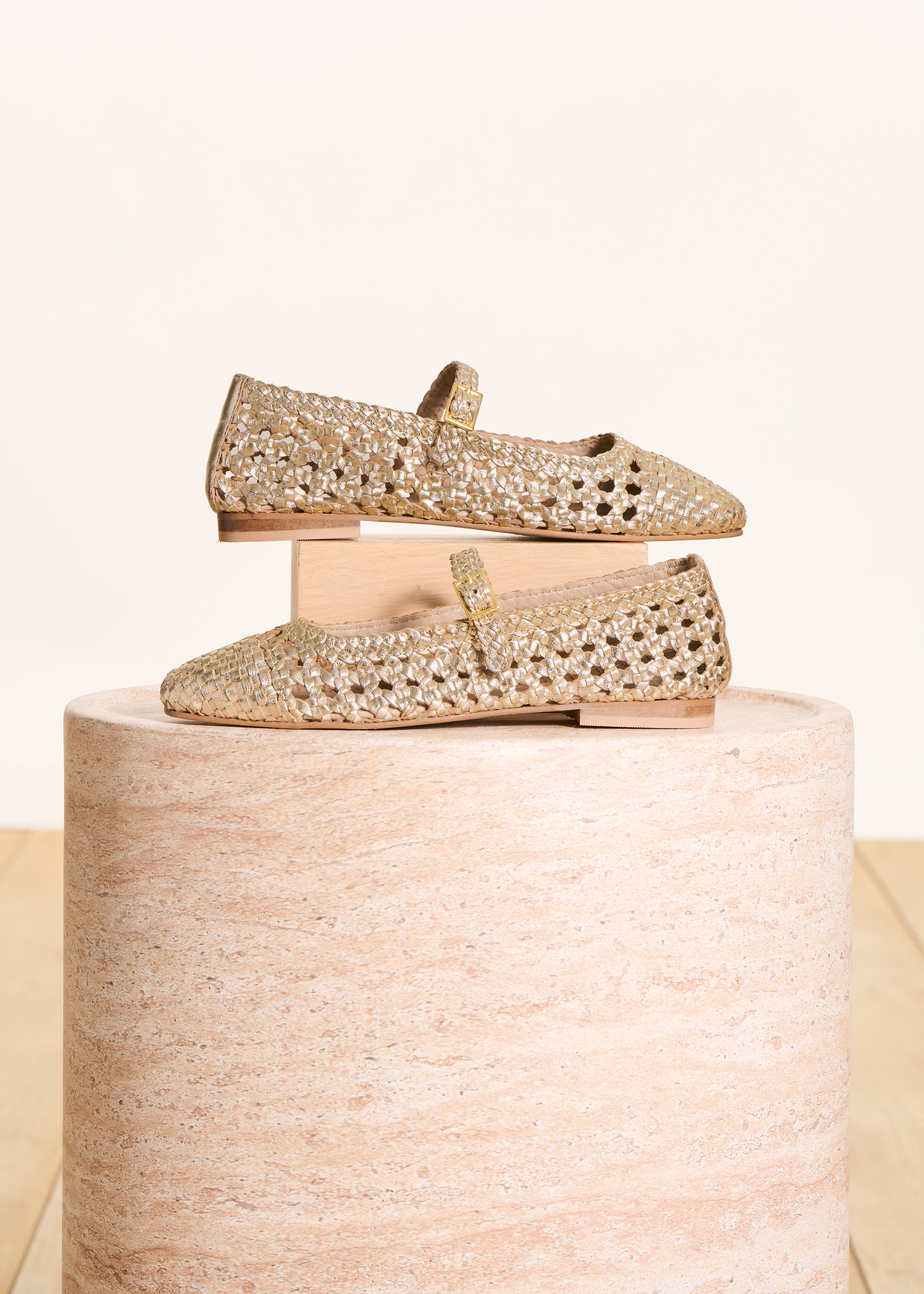 Woven Gold Leather Ballet Flats