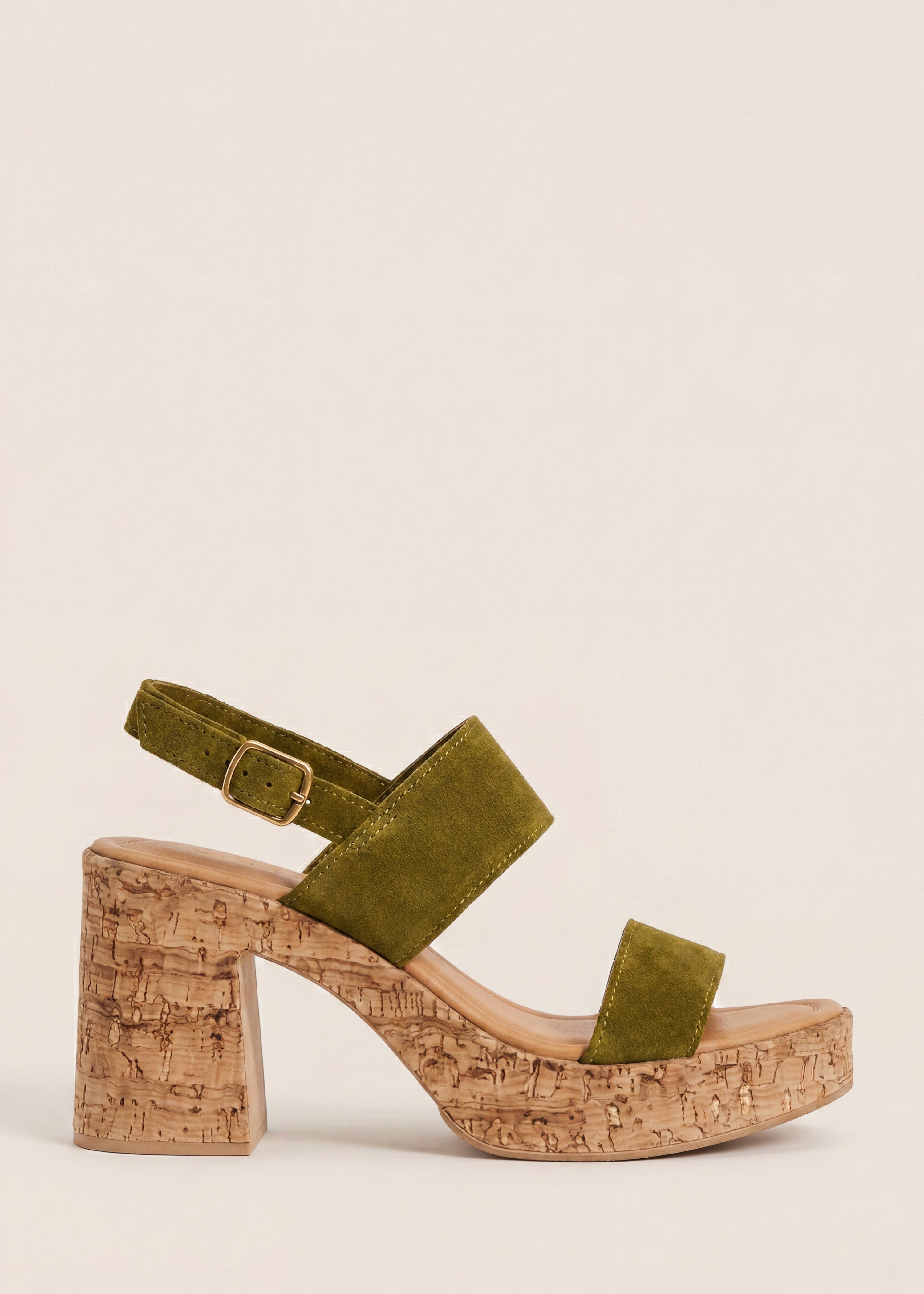 Khaki cork heel sandals