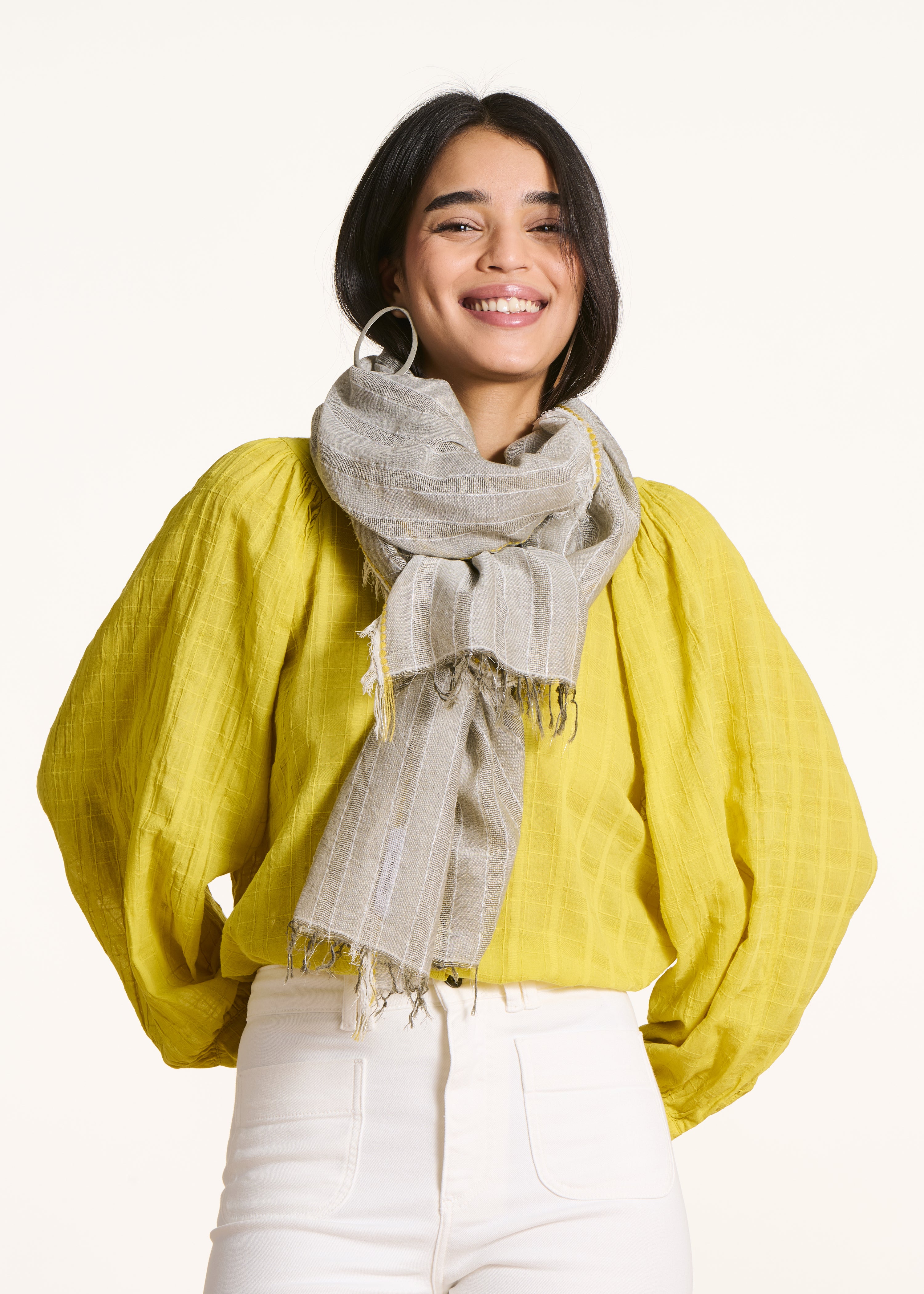 Striped khaki scarf
