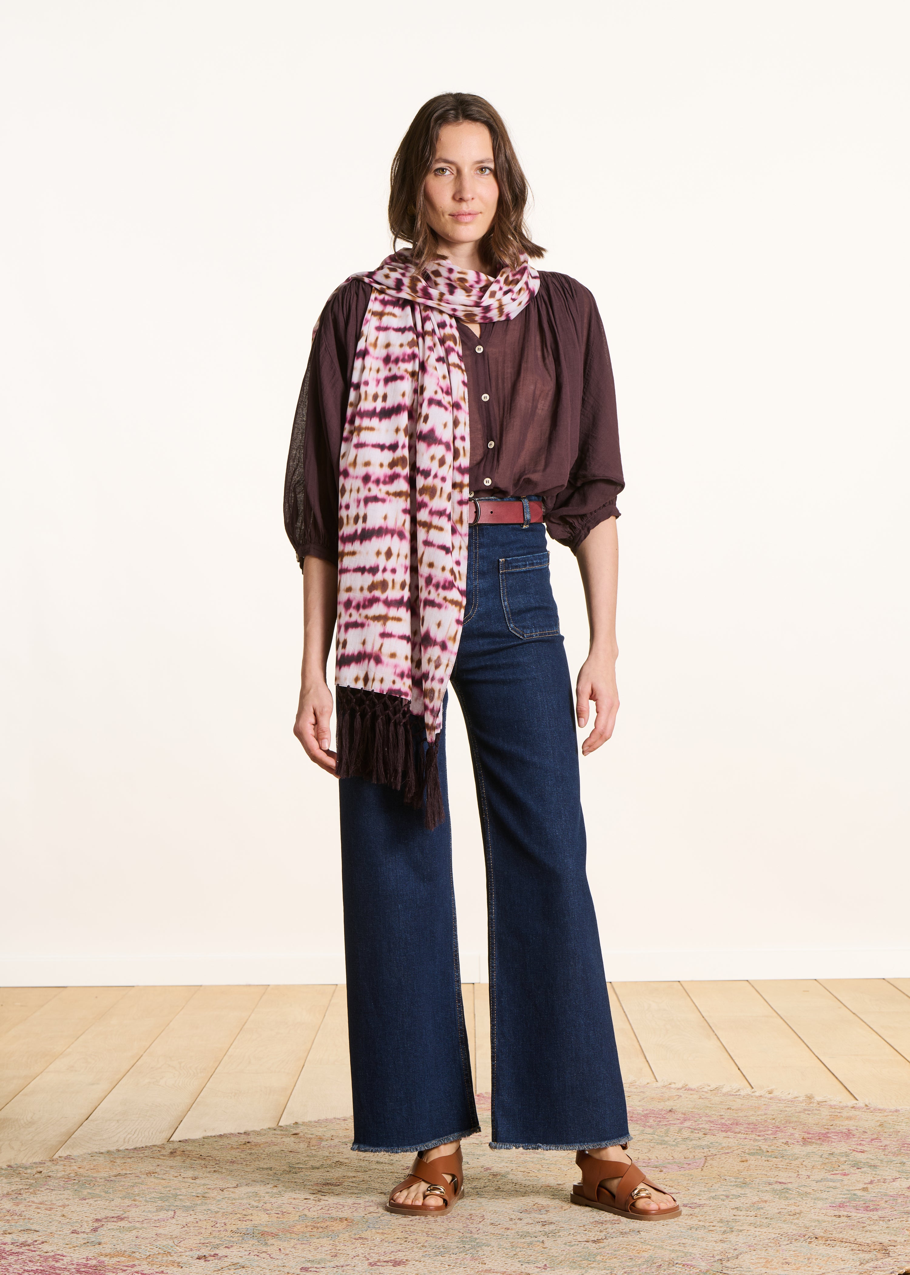 Baumwollschal mit Bordeaux-Tie-Dye-Print