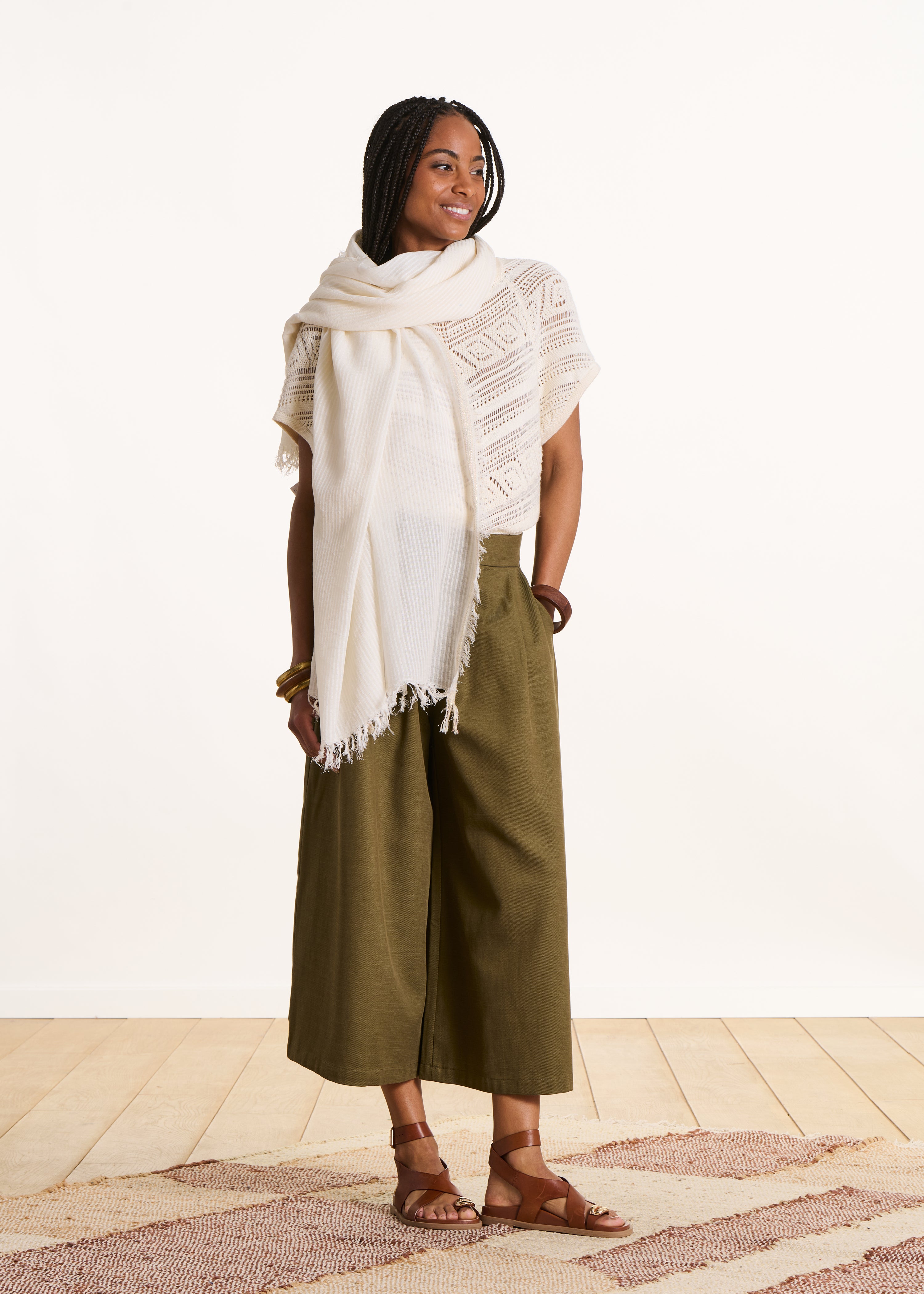 Foulard écru a sottili righe