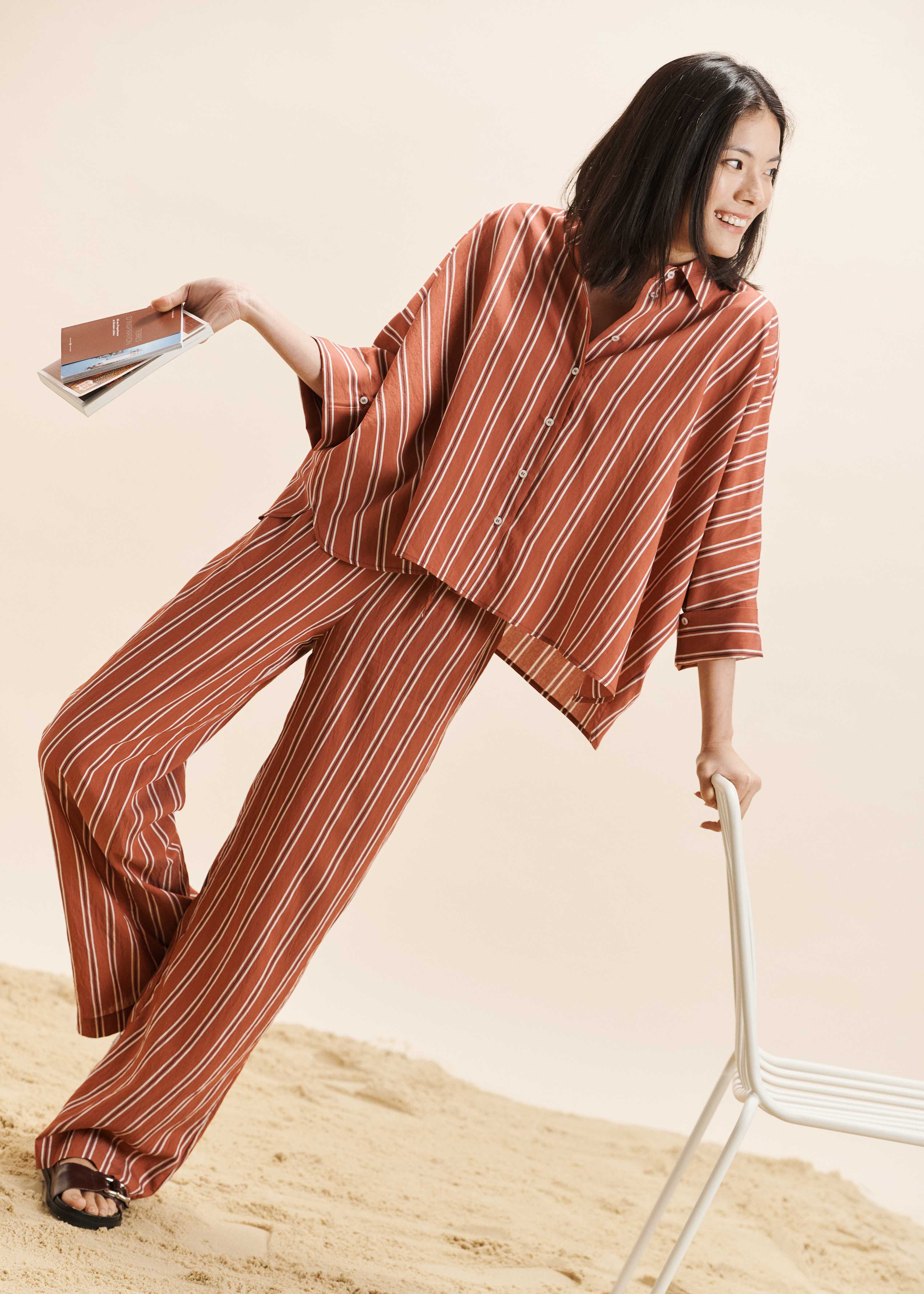 Red striped oversized poplin shirt