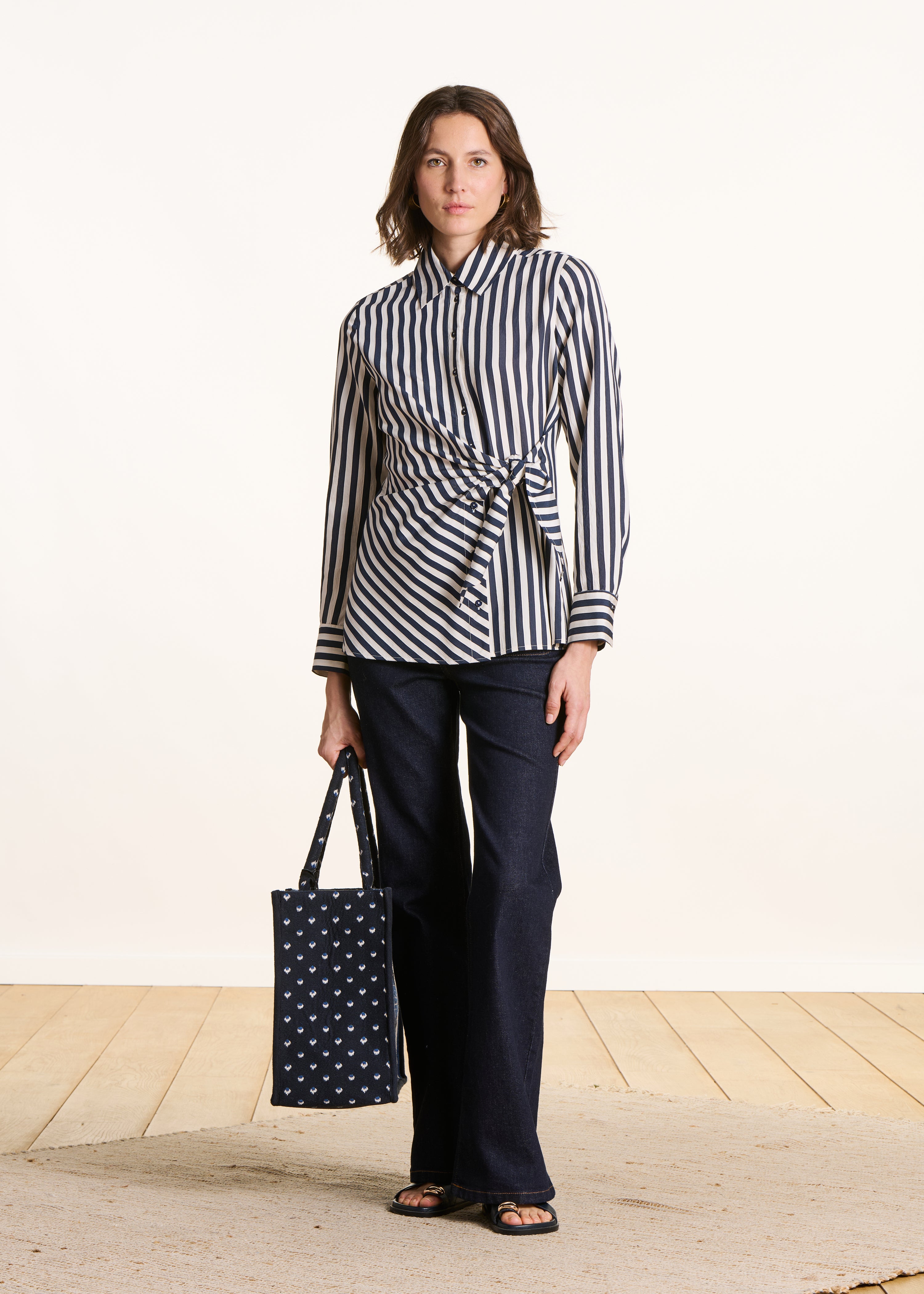 Navy Blue Striped Shirt