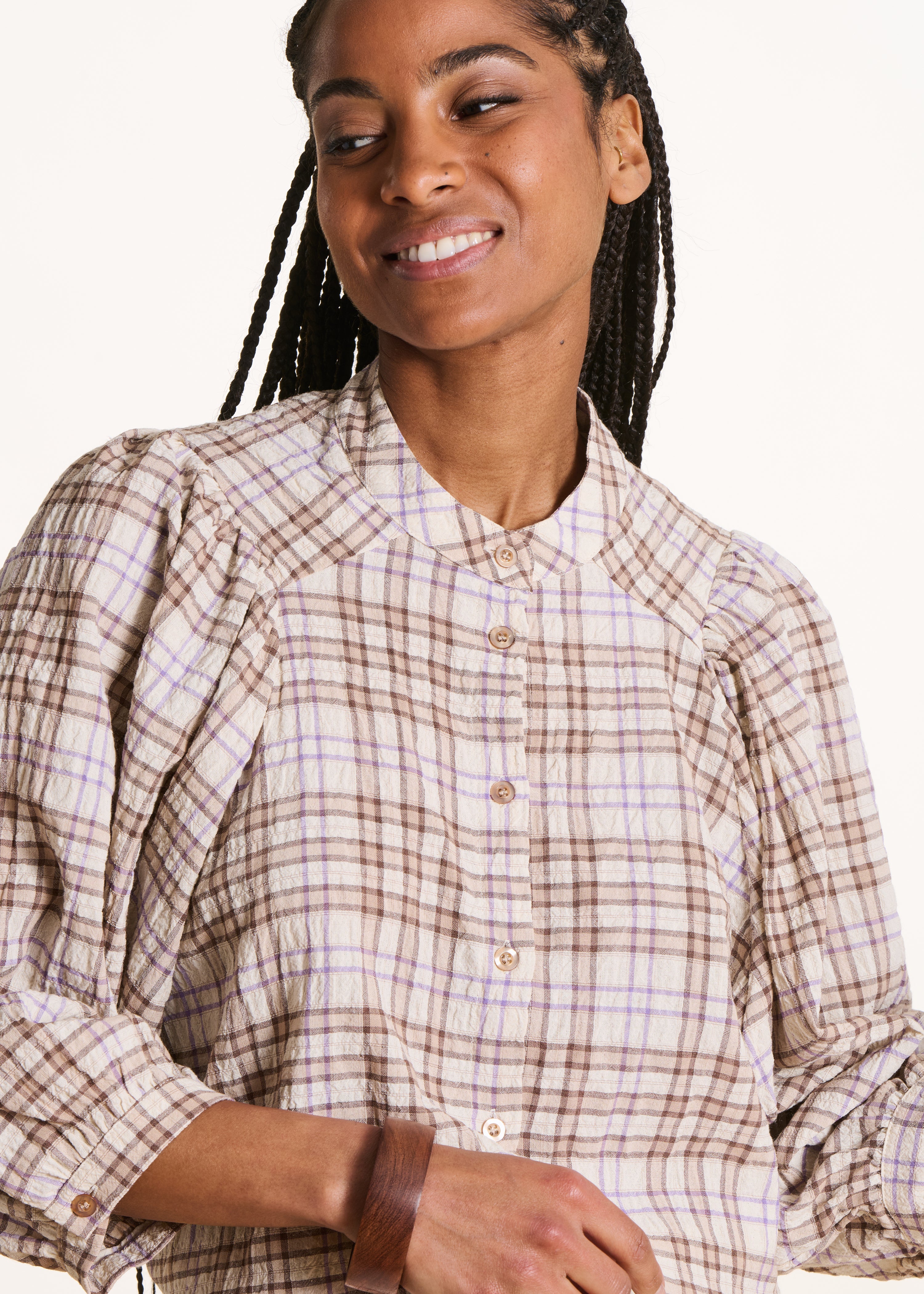 Loose off-white checked shirt
