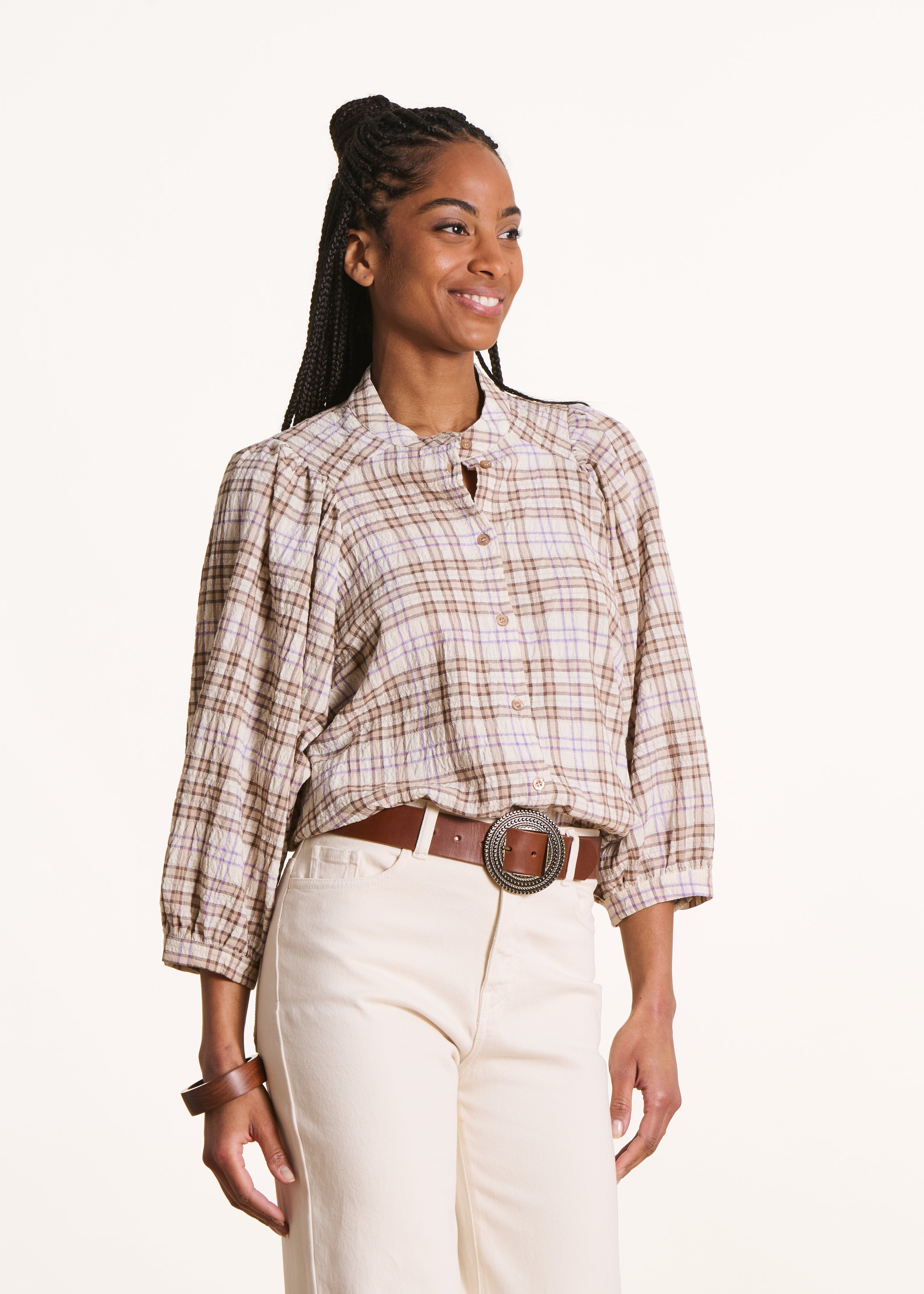 Camisa amplia cruda a cuadros