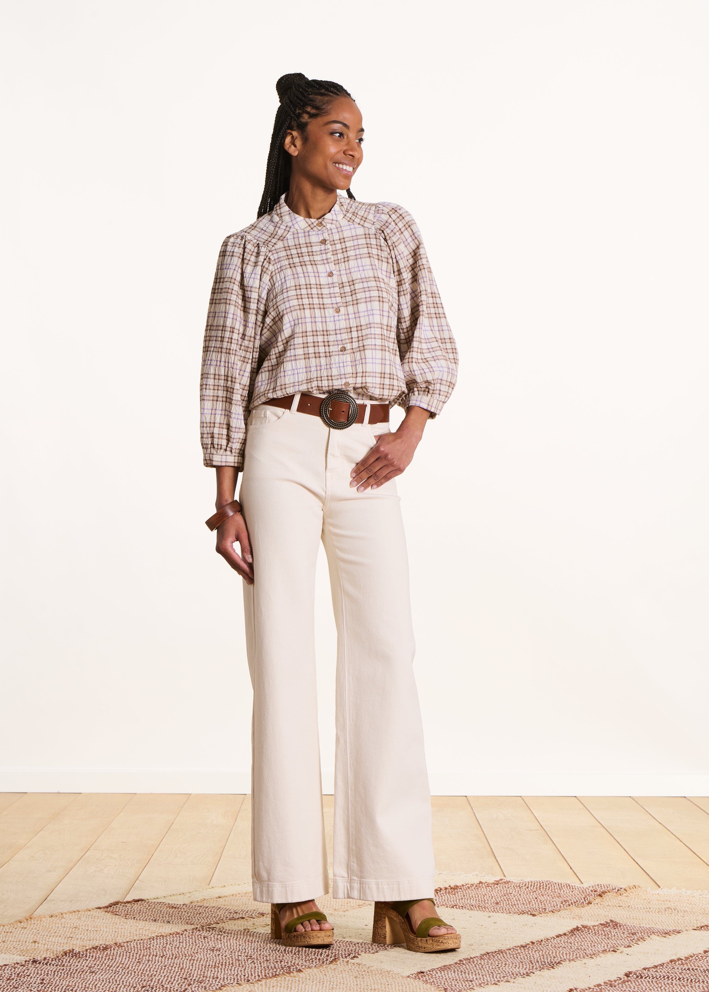 Camisa amplia cruda a cuadros