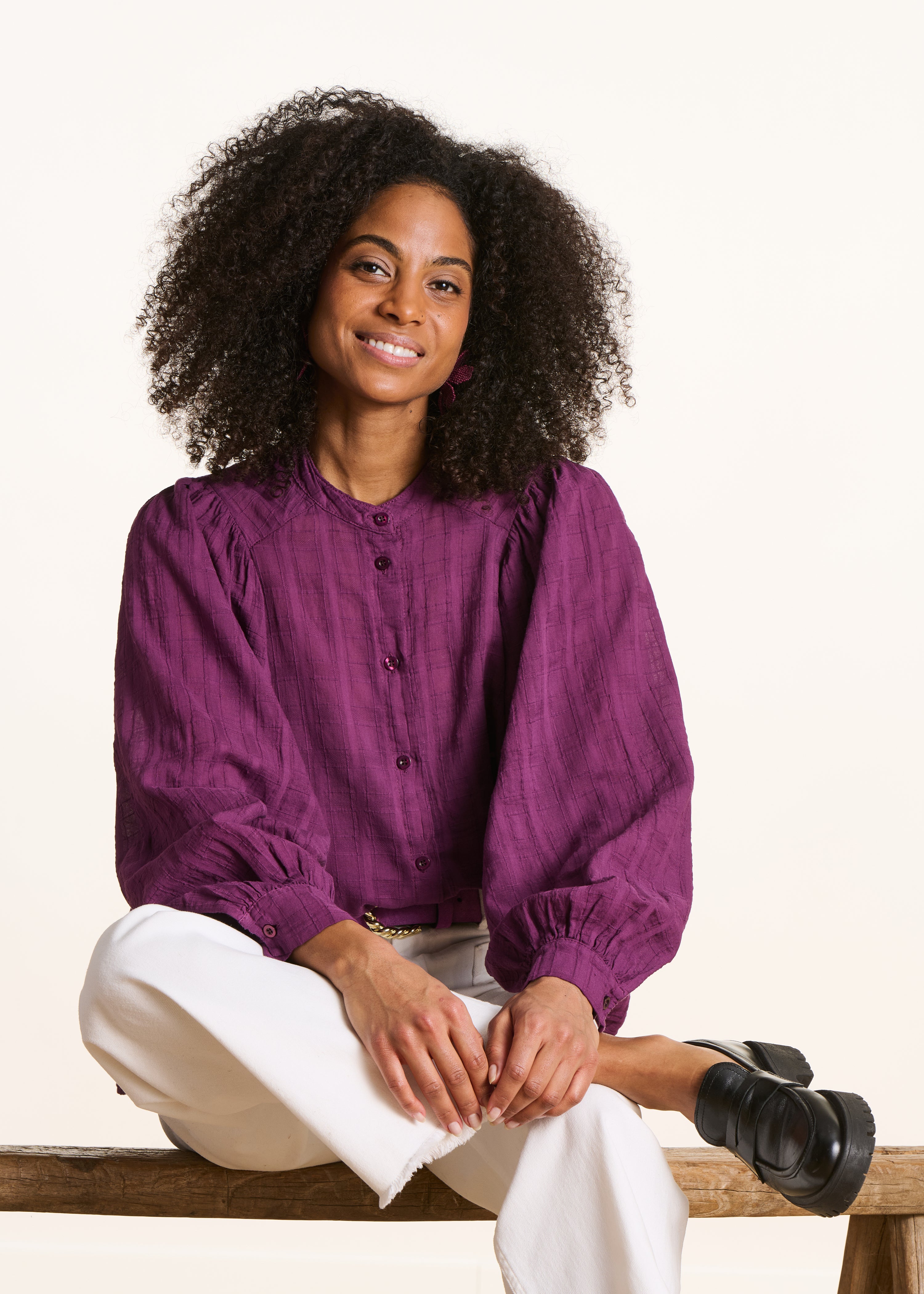 Losse paarse katoenen blouse