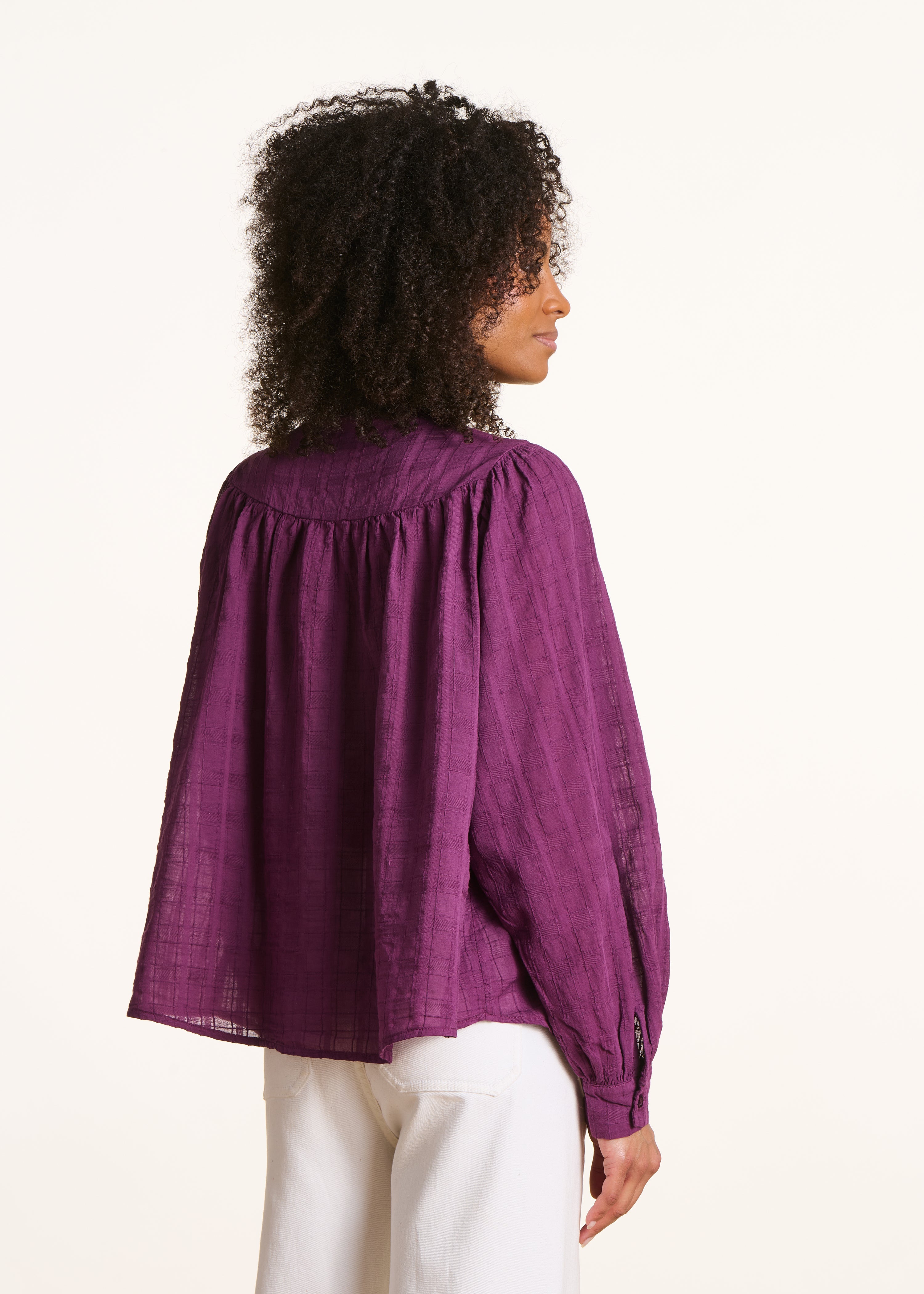 Losse paarse katoenen blouse