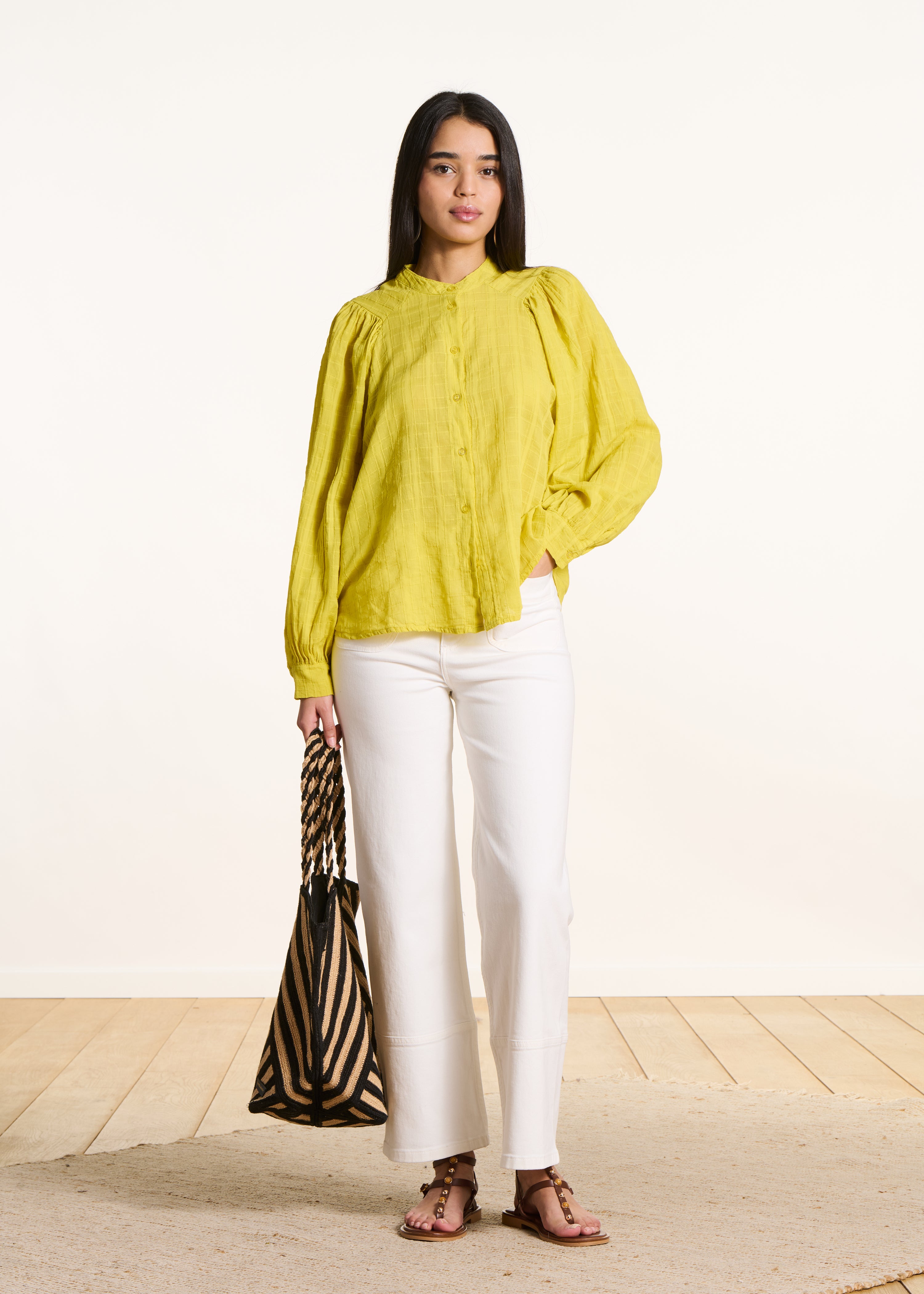 Camicia ampia verde anis in cotone