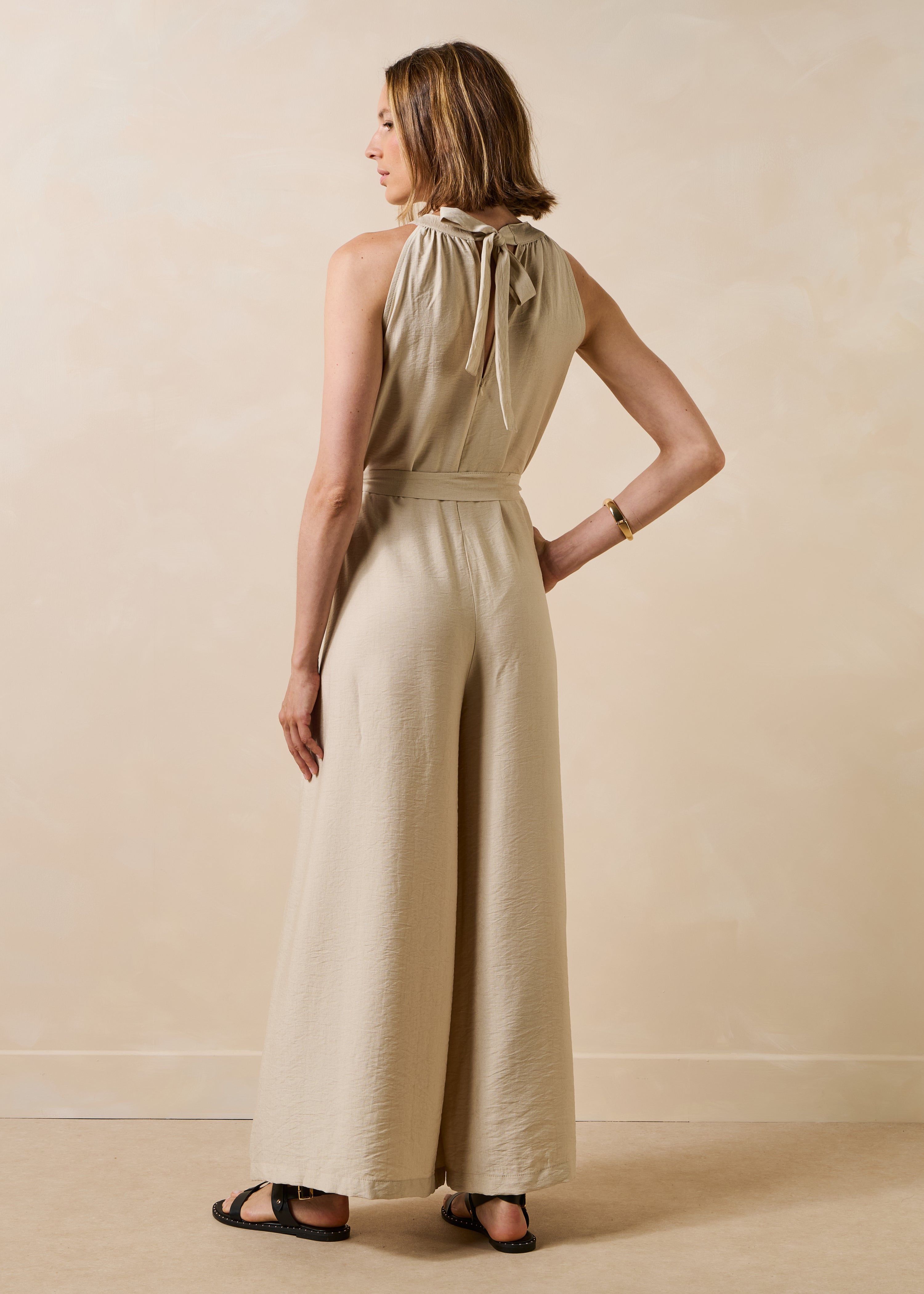 Combinaison longue fluide écrue en jacquard