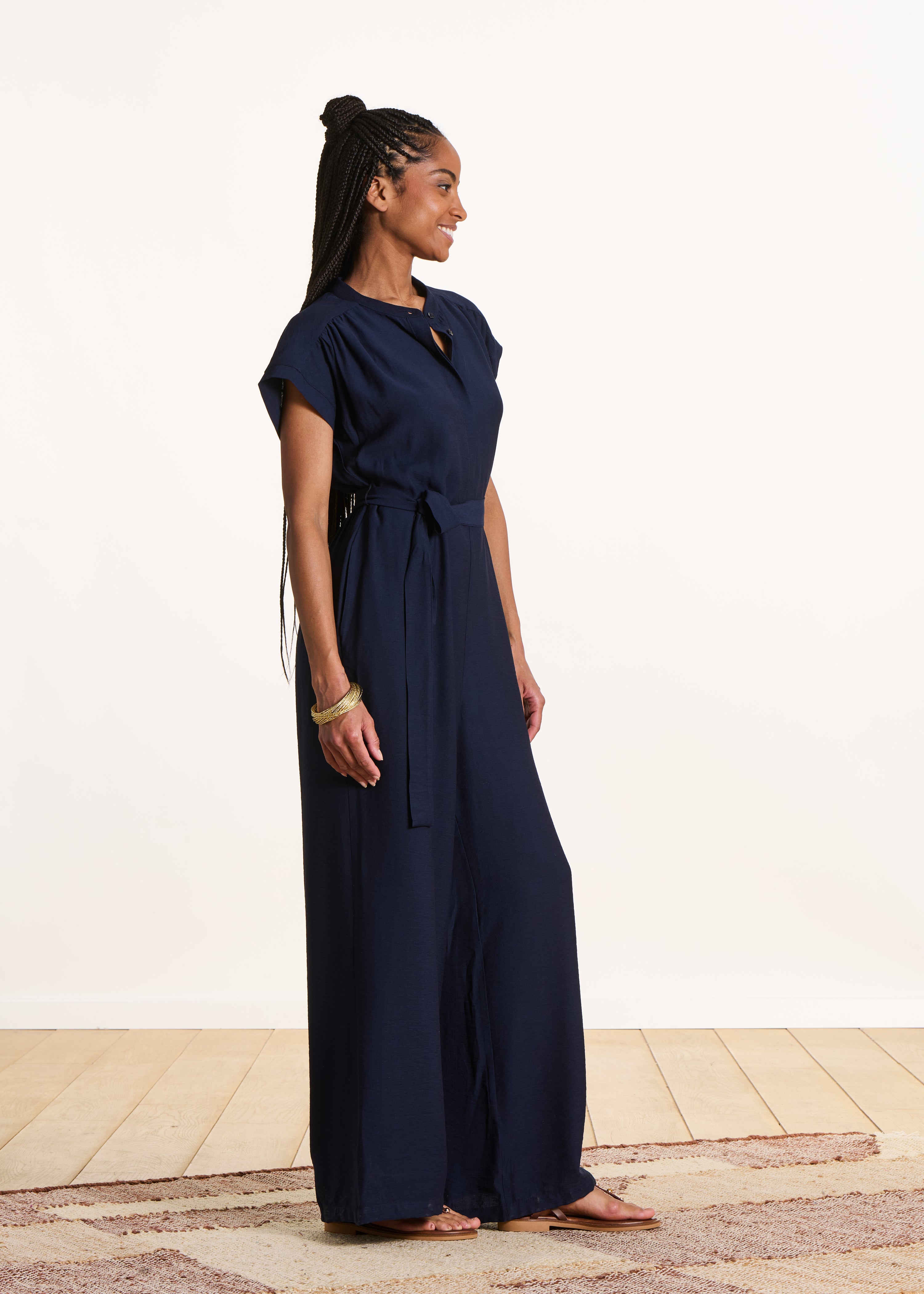 Combinaison pantalon bleu marine manches courtes