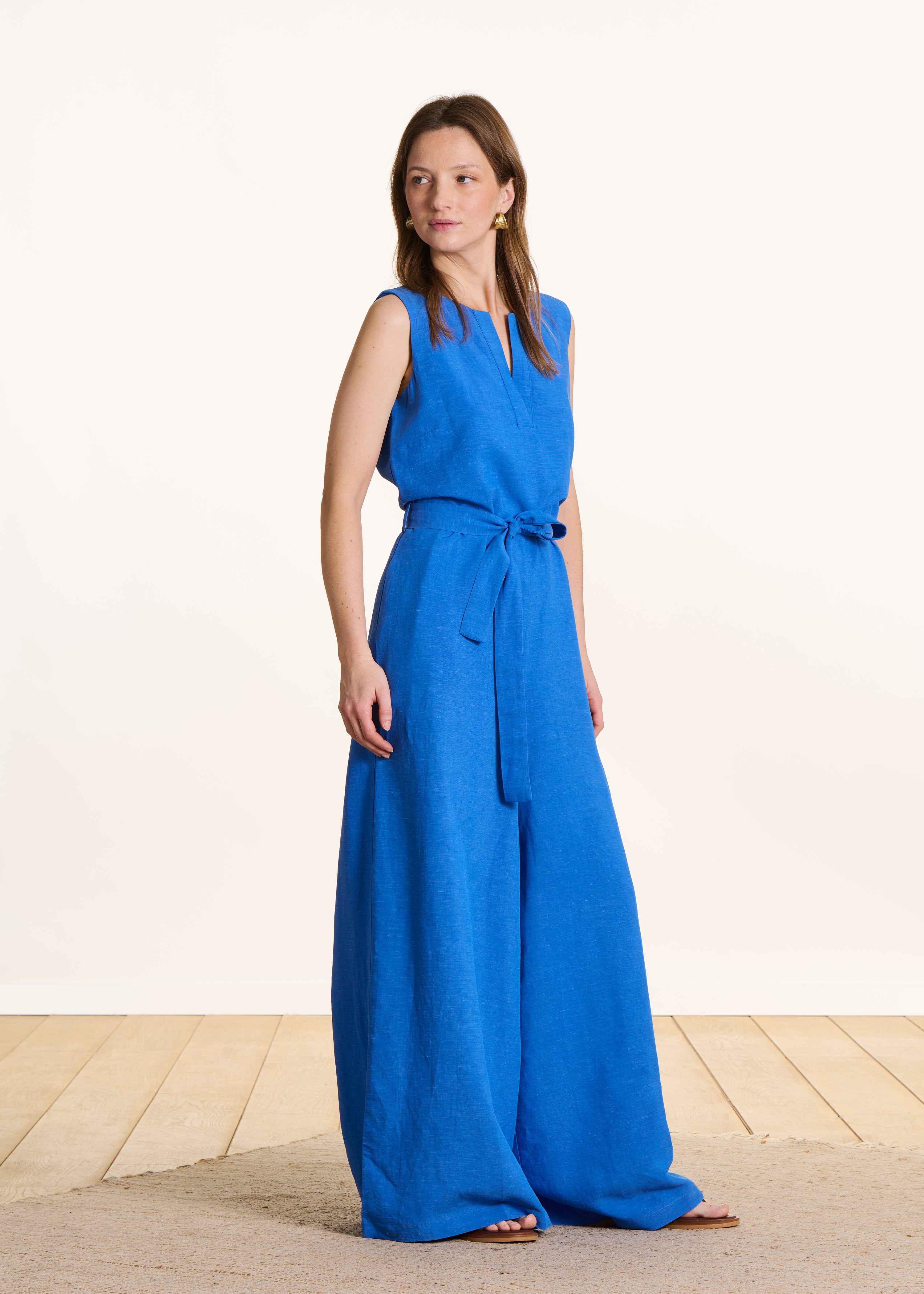 Wide-leg sleeveless royal blue jumpsuit
