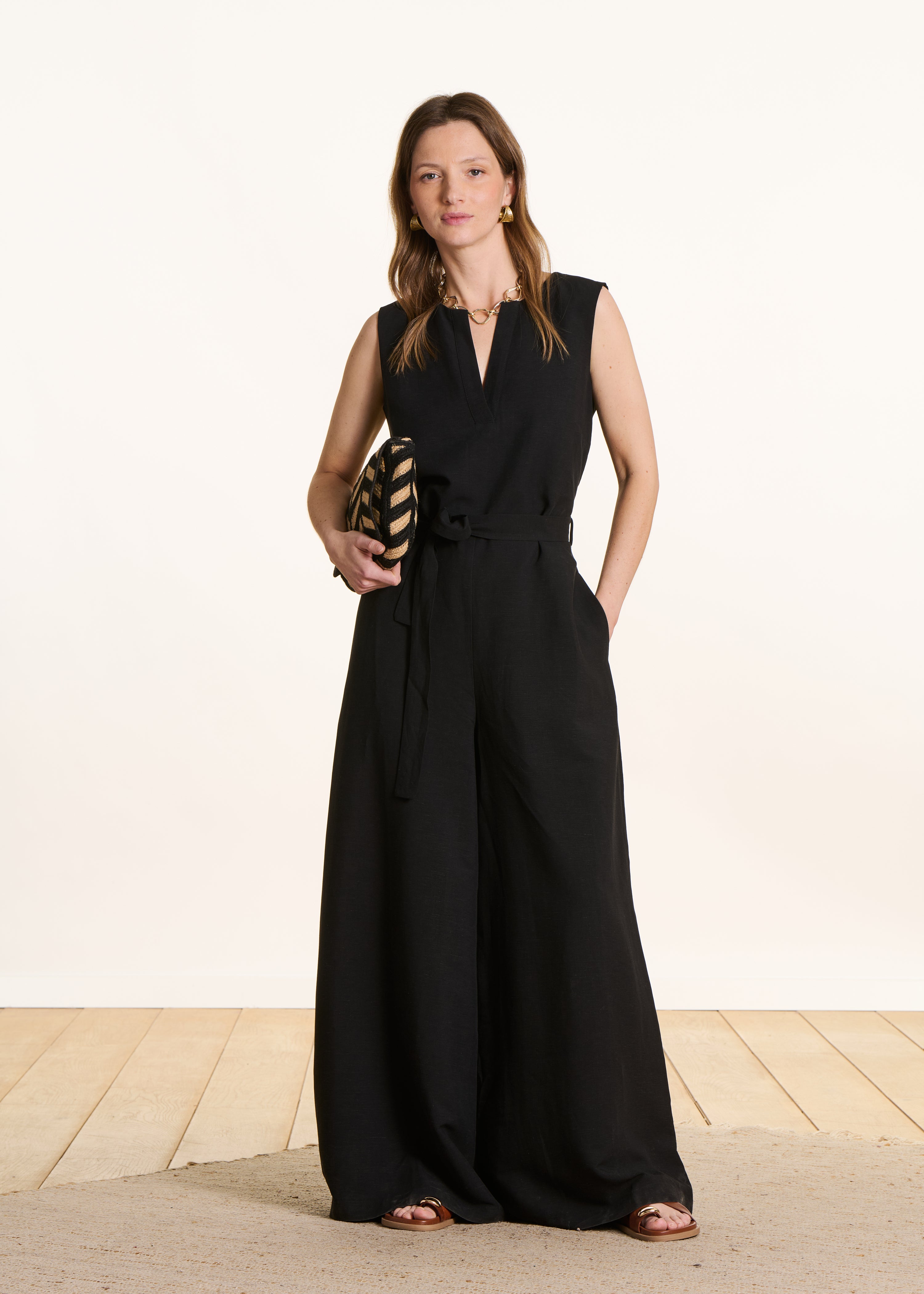 Black Wide-Leg Sleeveless Jumpsuit