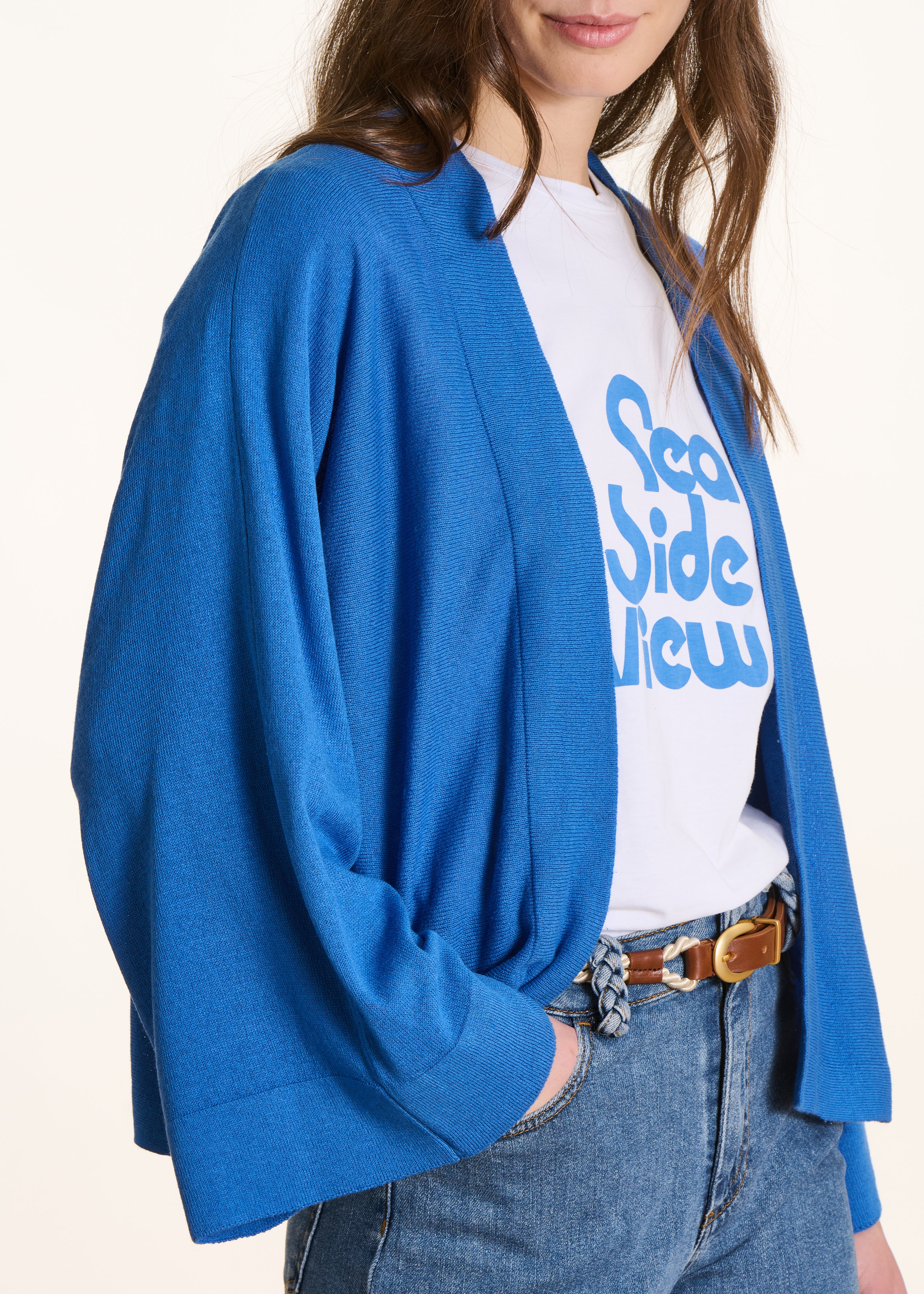 Gilet ampio blu in maglia morbida