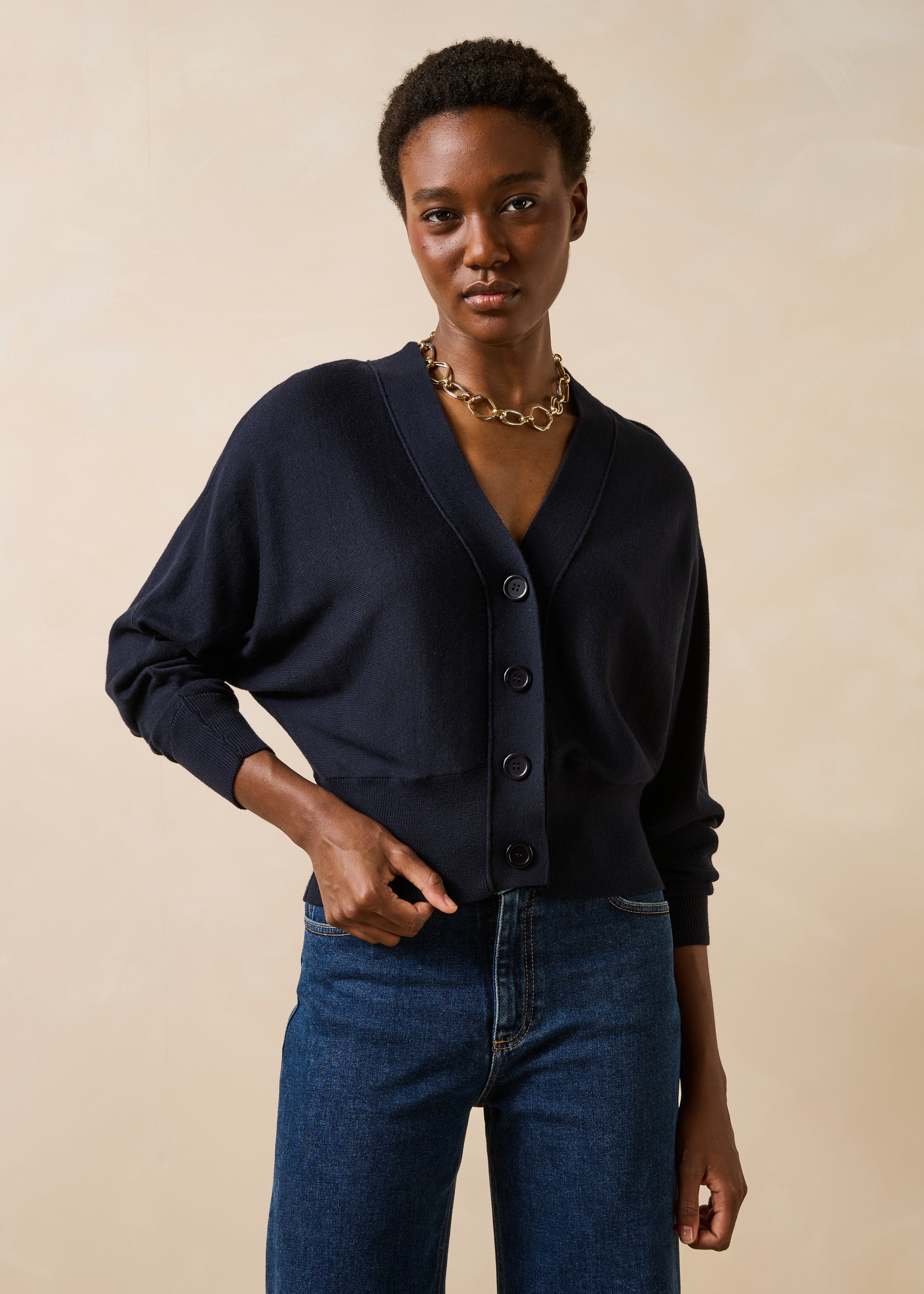 Gilet bleu foncé ample en maille fine