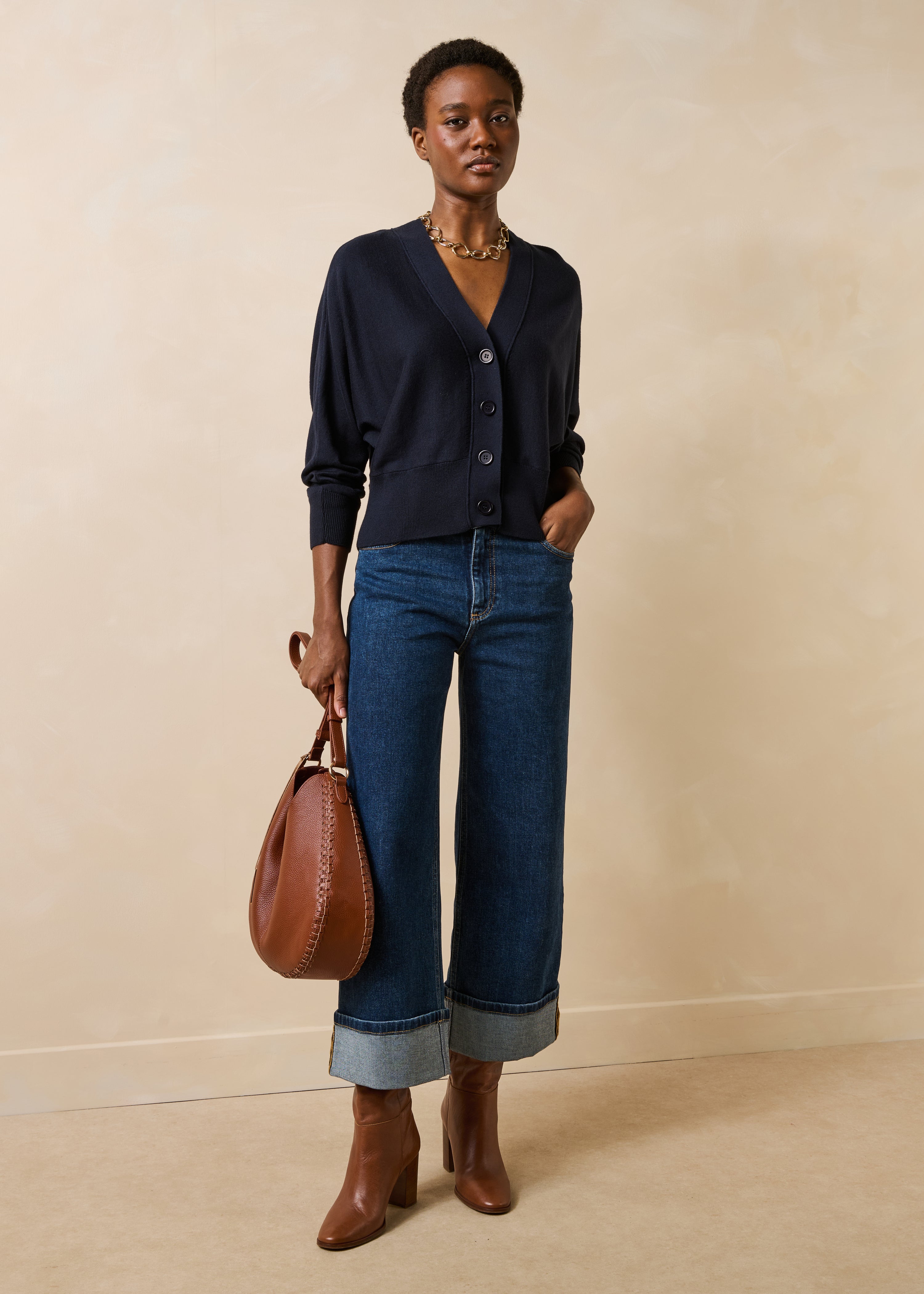 Gilet bleu foncé ample en maille fine