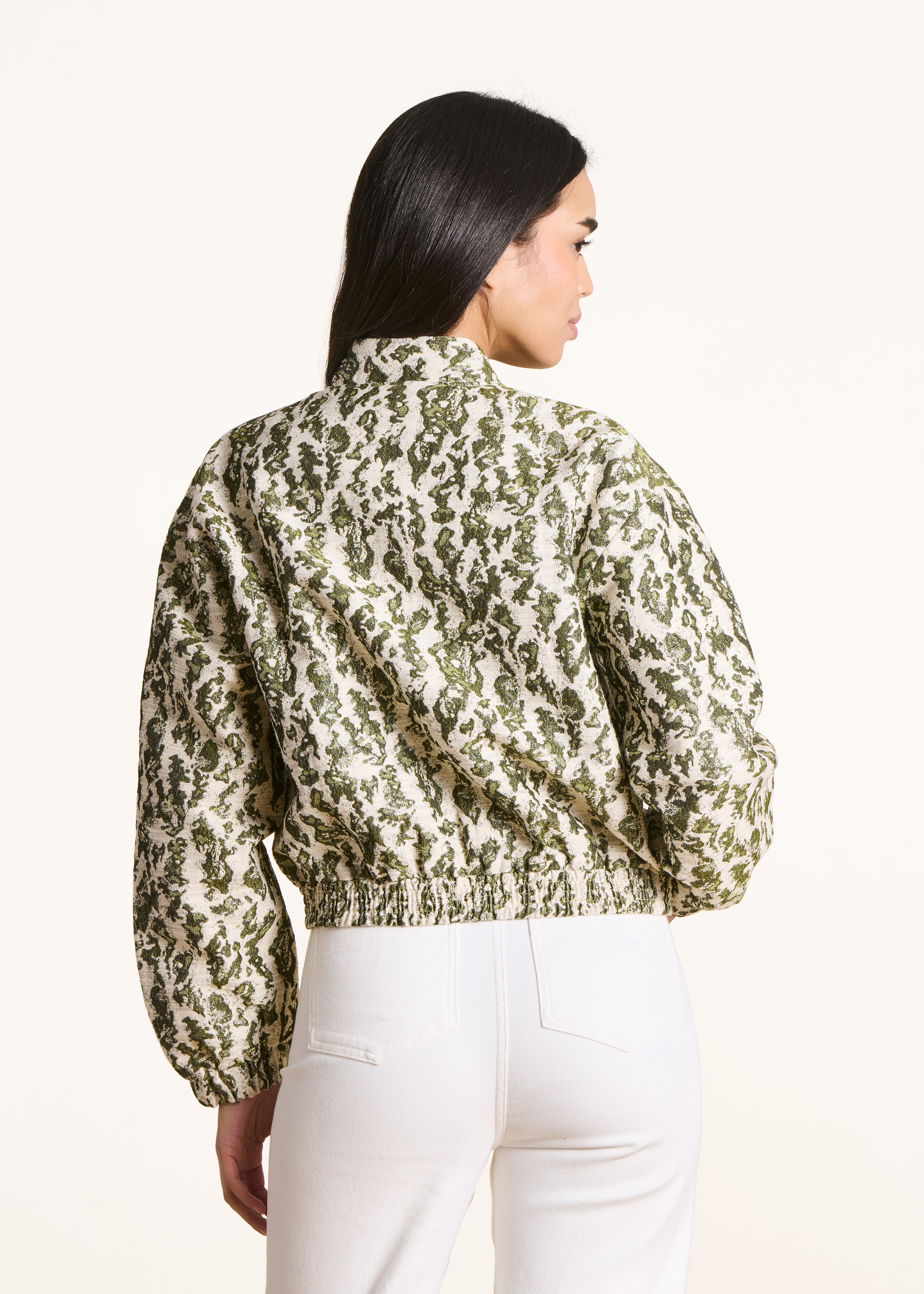 Bomberjacke aus khakifarbenem Jacquard