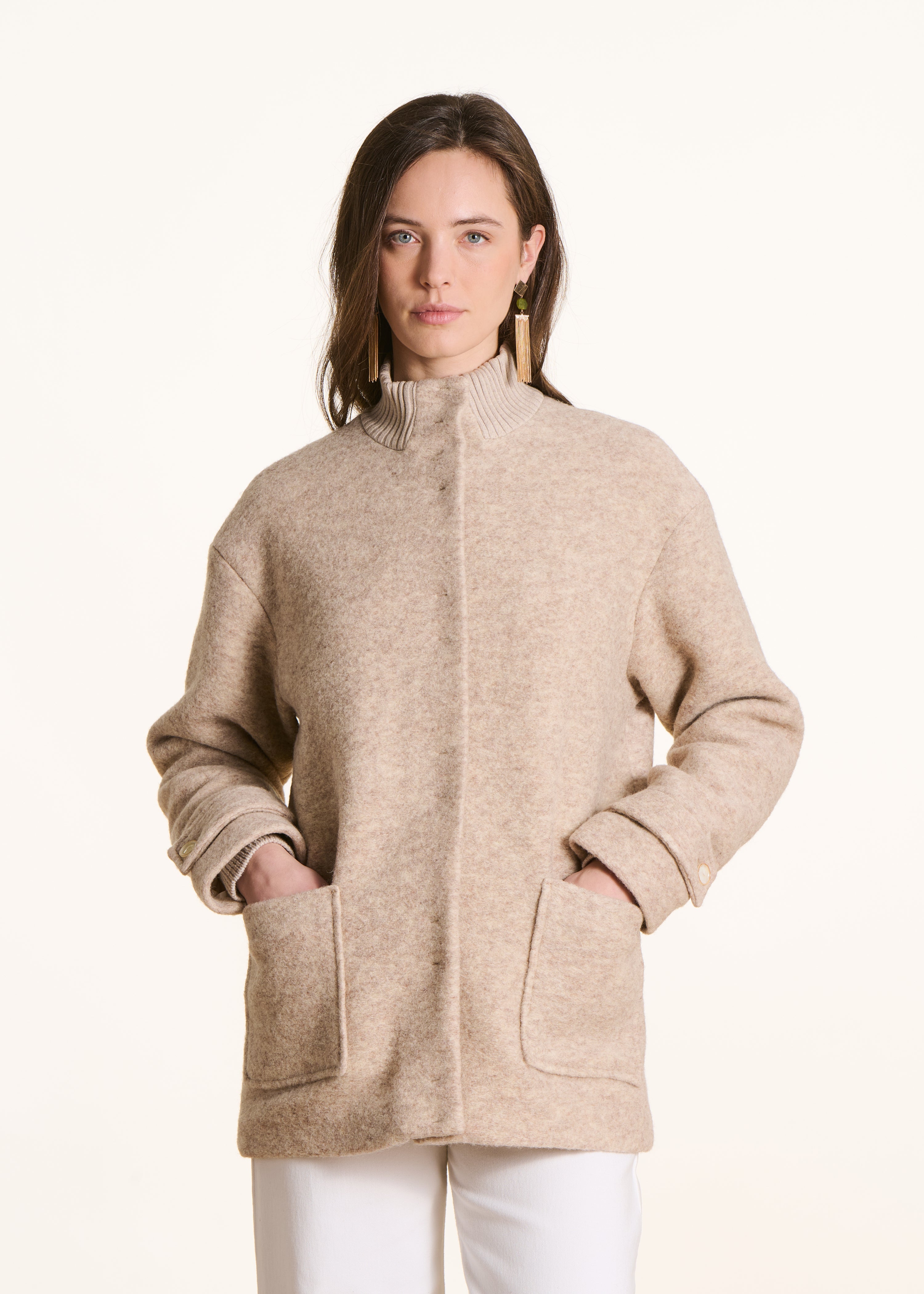 Beige 3/4 Coat Lined with Mixed Wool