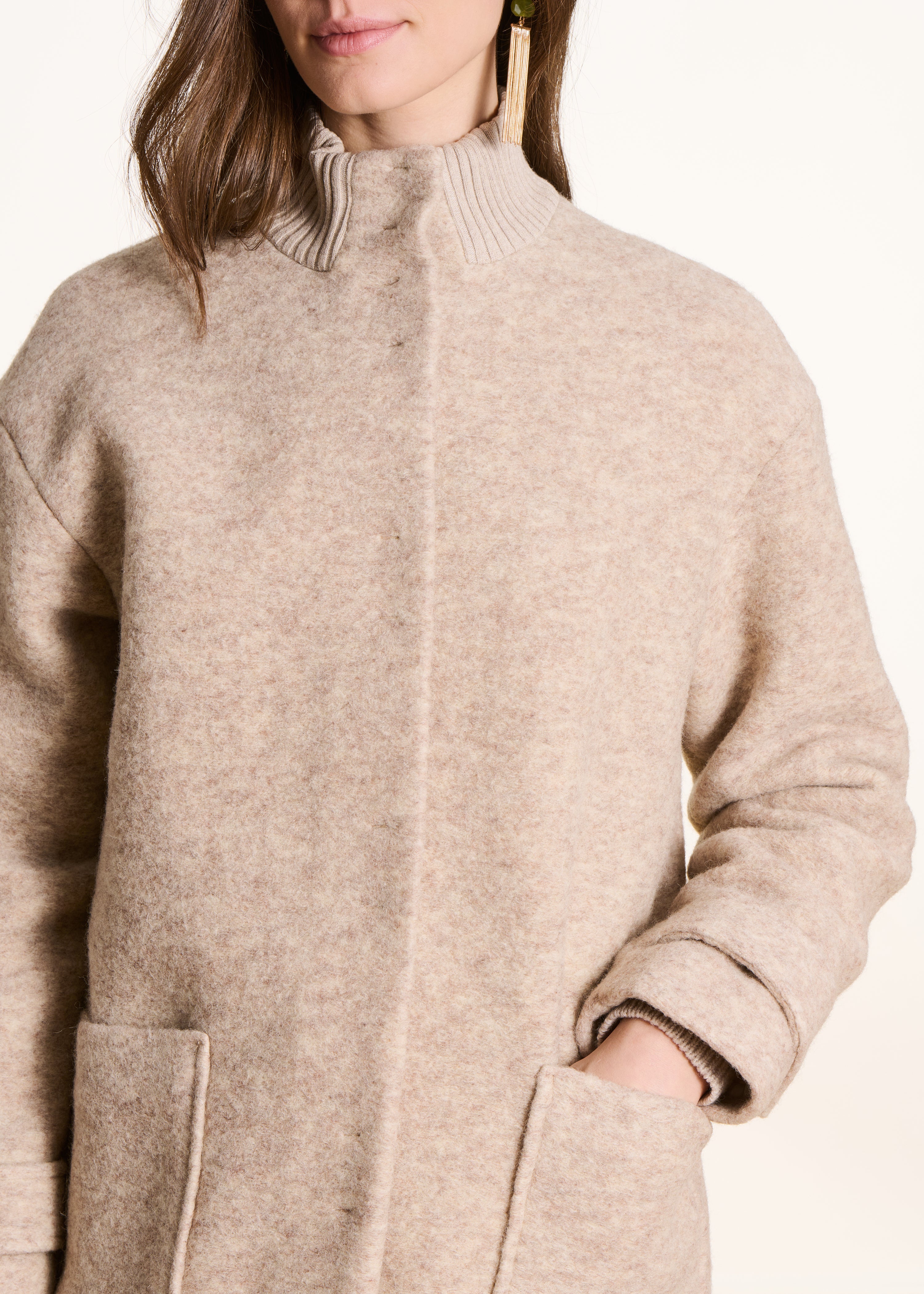 Beige 3/4 Coat Lined with Mixed Wool