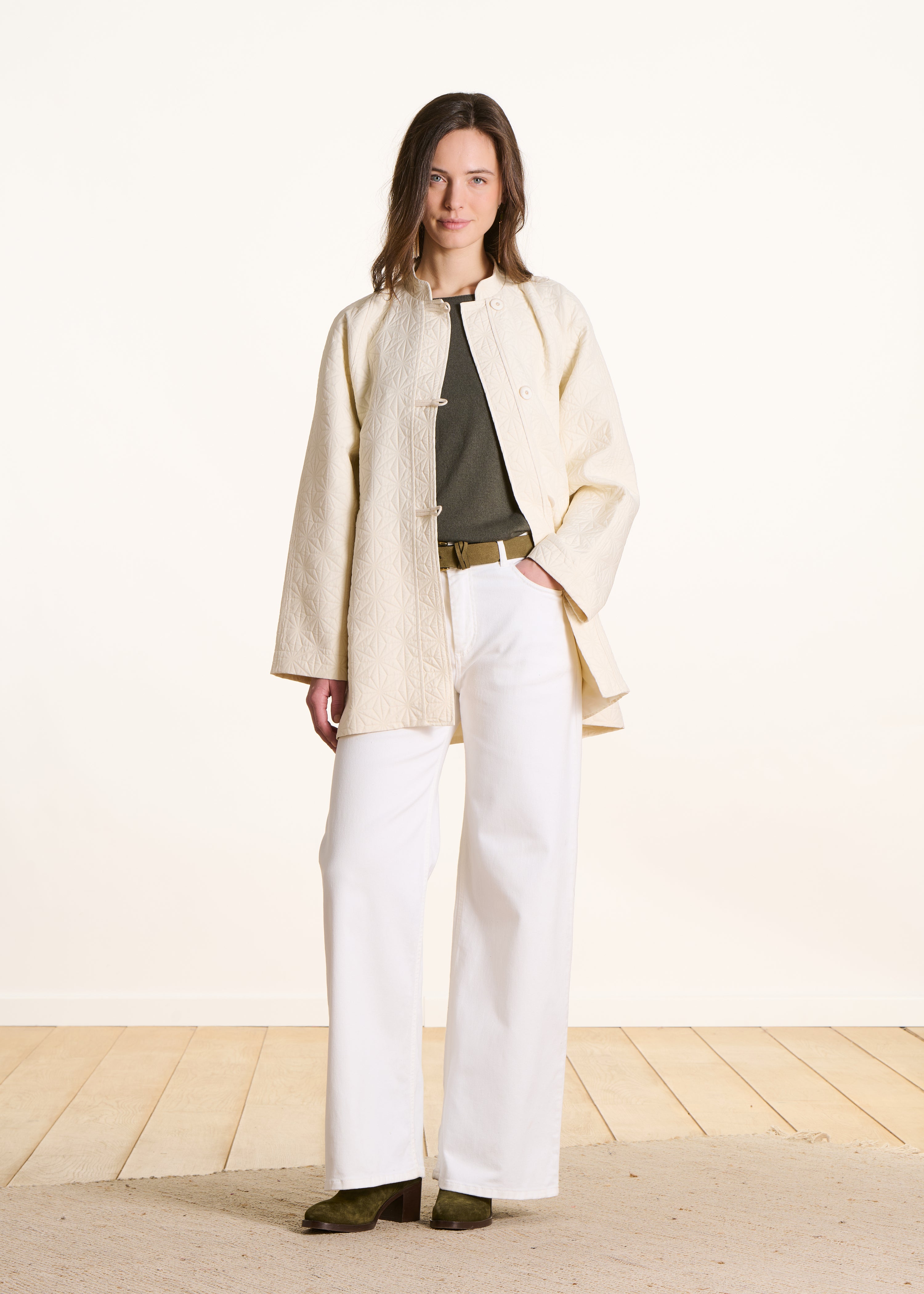 3/4 jacquard coat in ecru