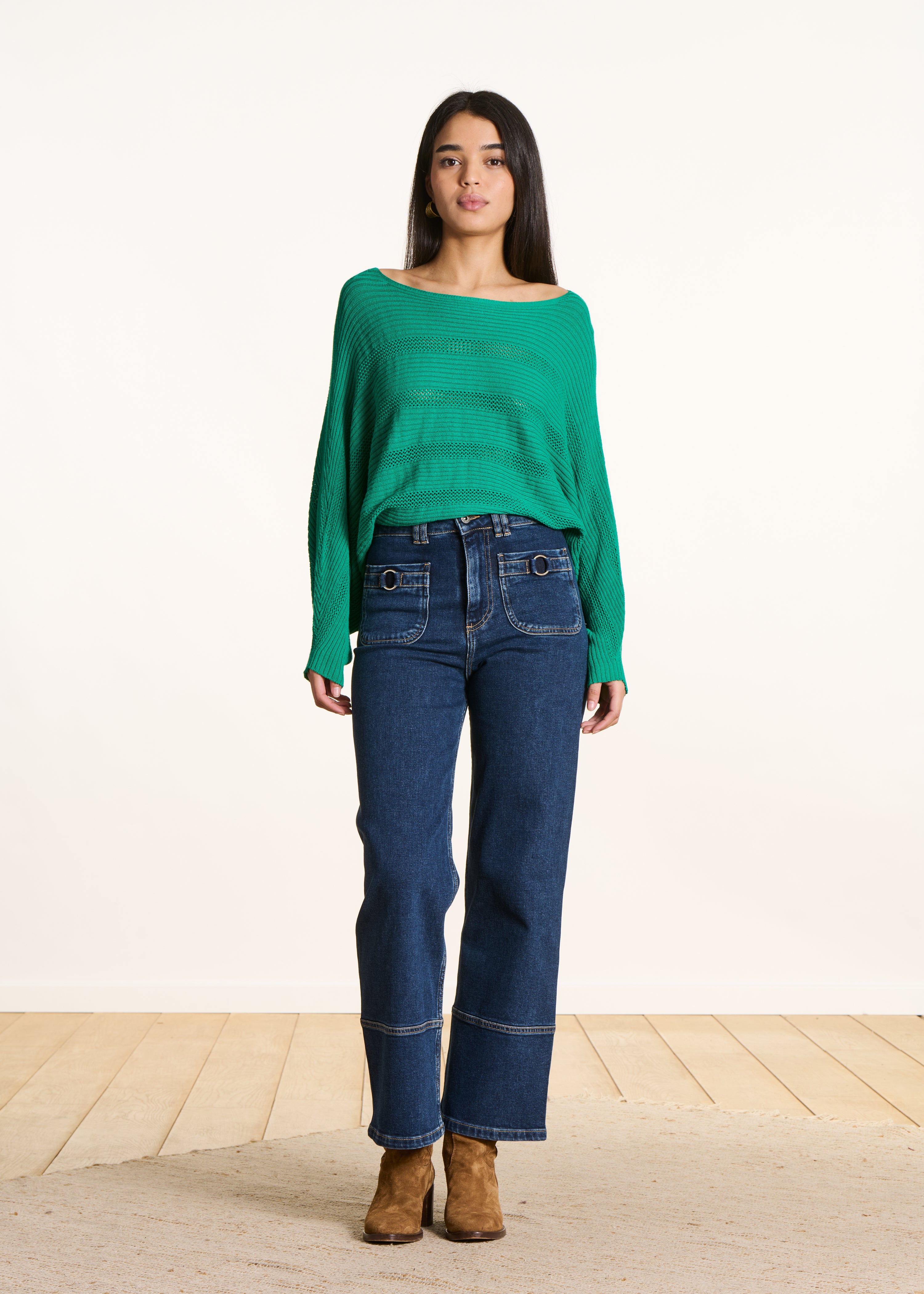 High-waisted straight jeans in organic cotton
