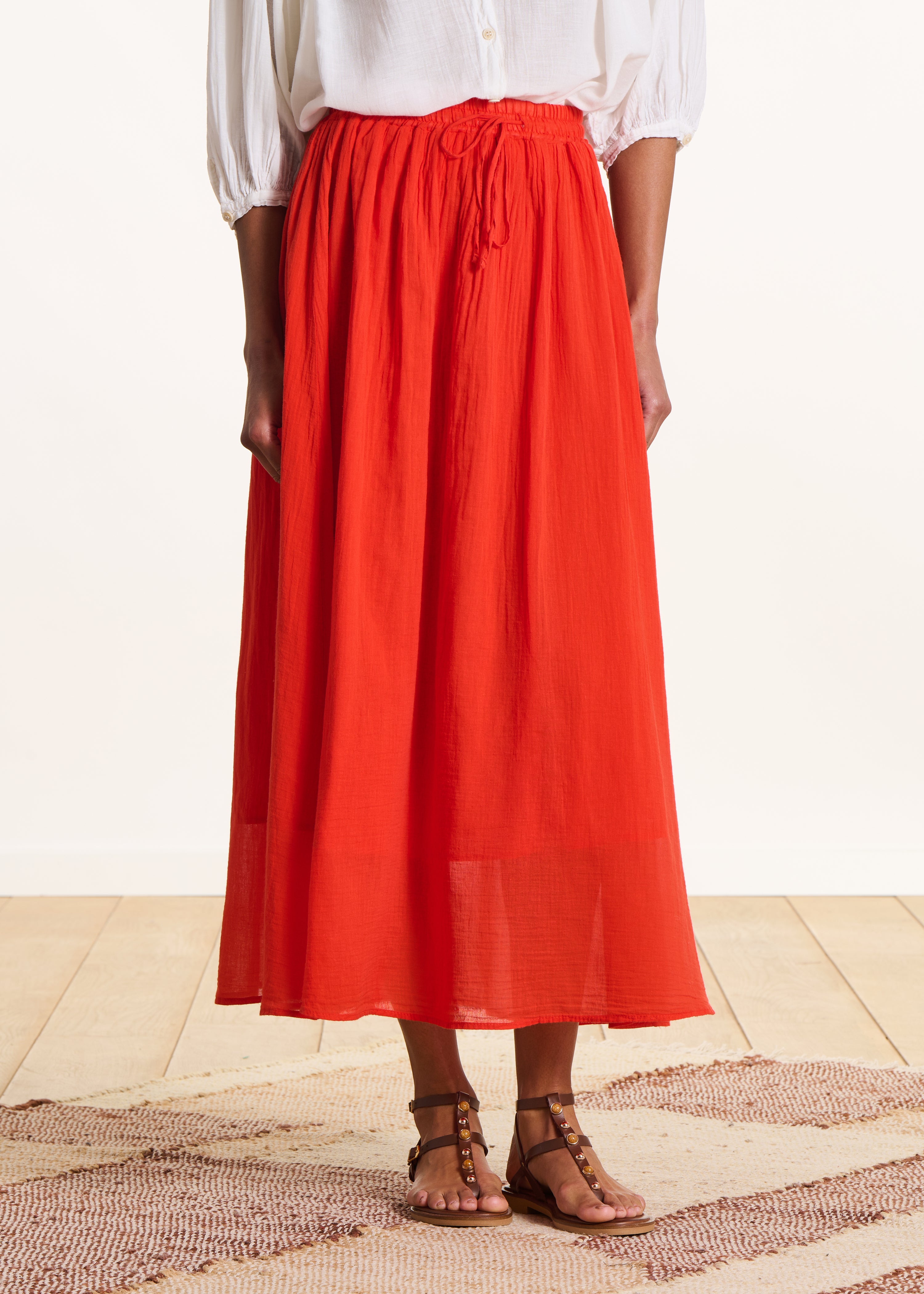 Long skirt in orange cotton voile