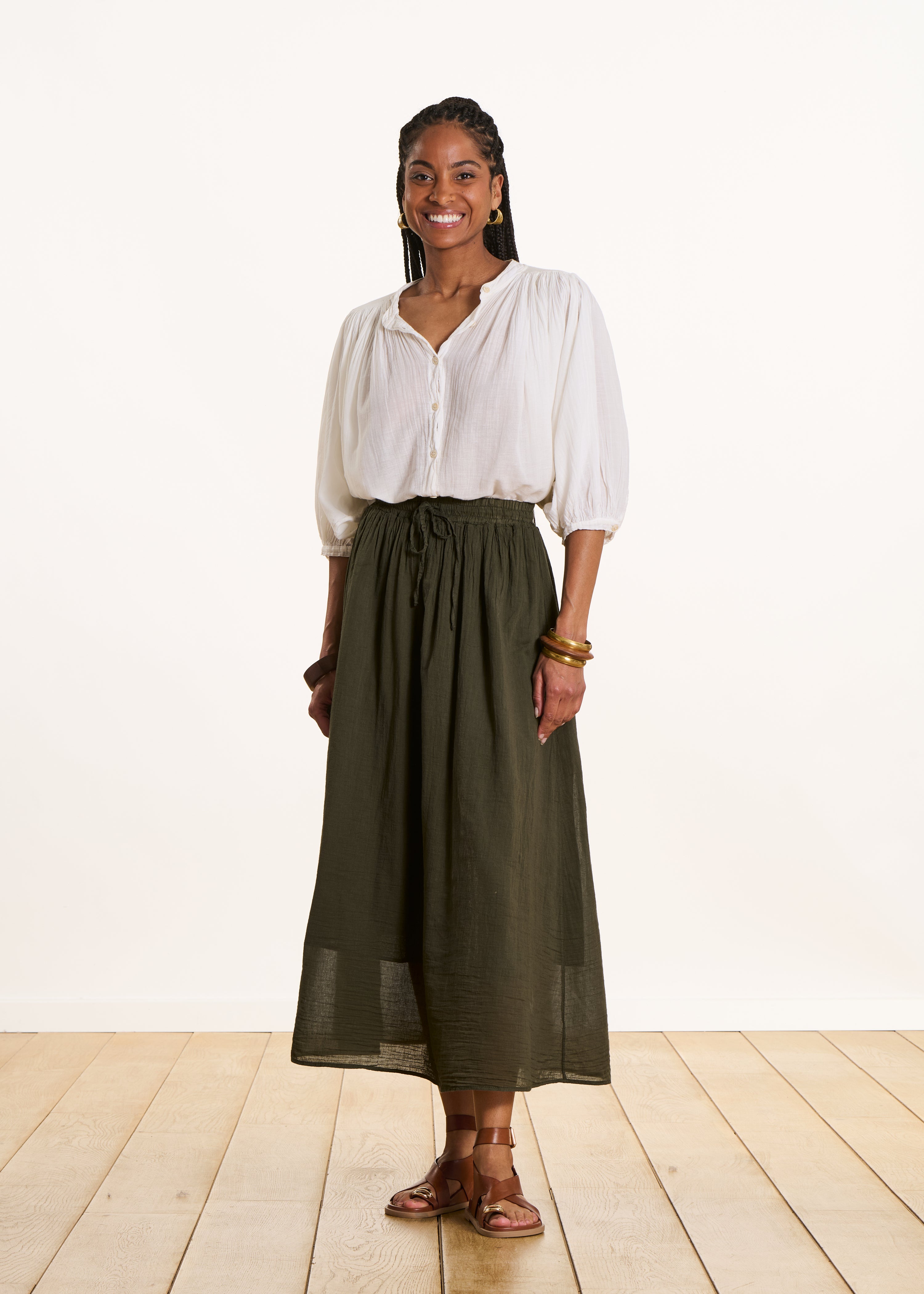 Long skirt in khaki cotton voile