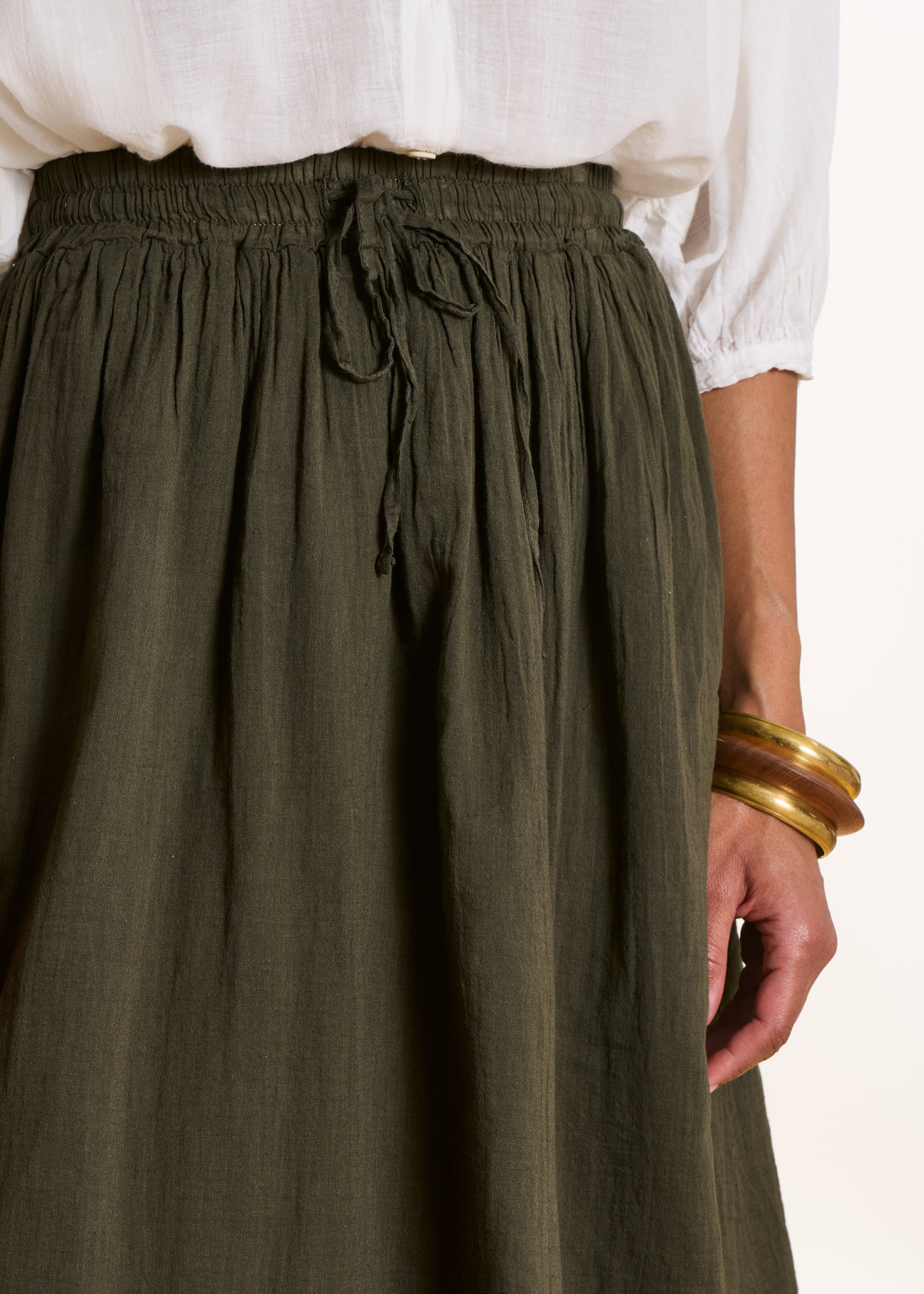 Long skirt in khaki cotton voile