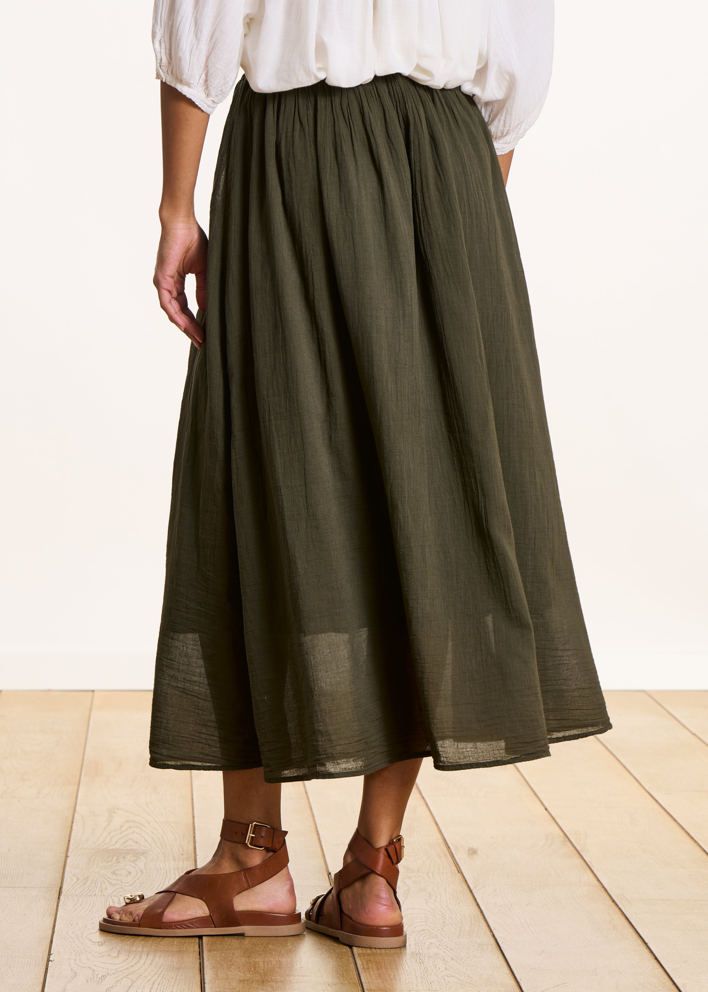 Long skirt in khaki cotton voile