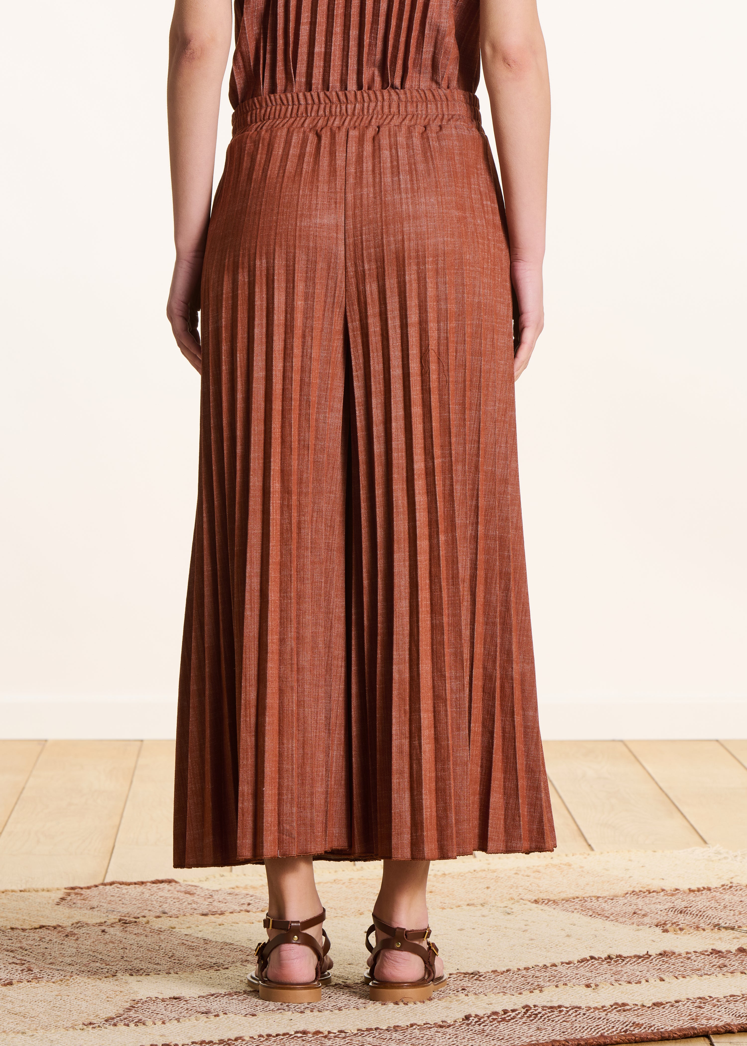 Plissé spijkerbroek terracotta met elastische taille