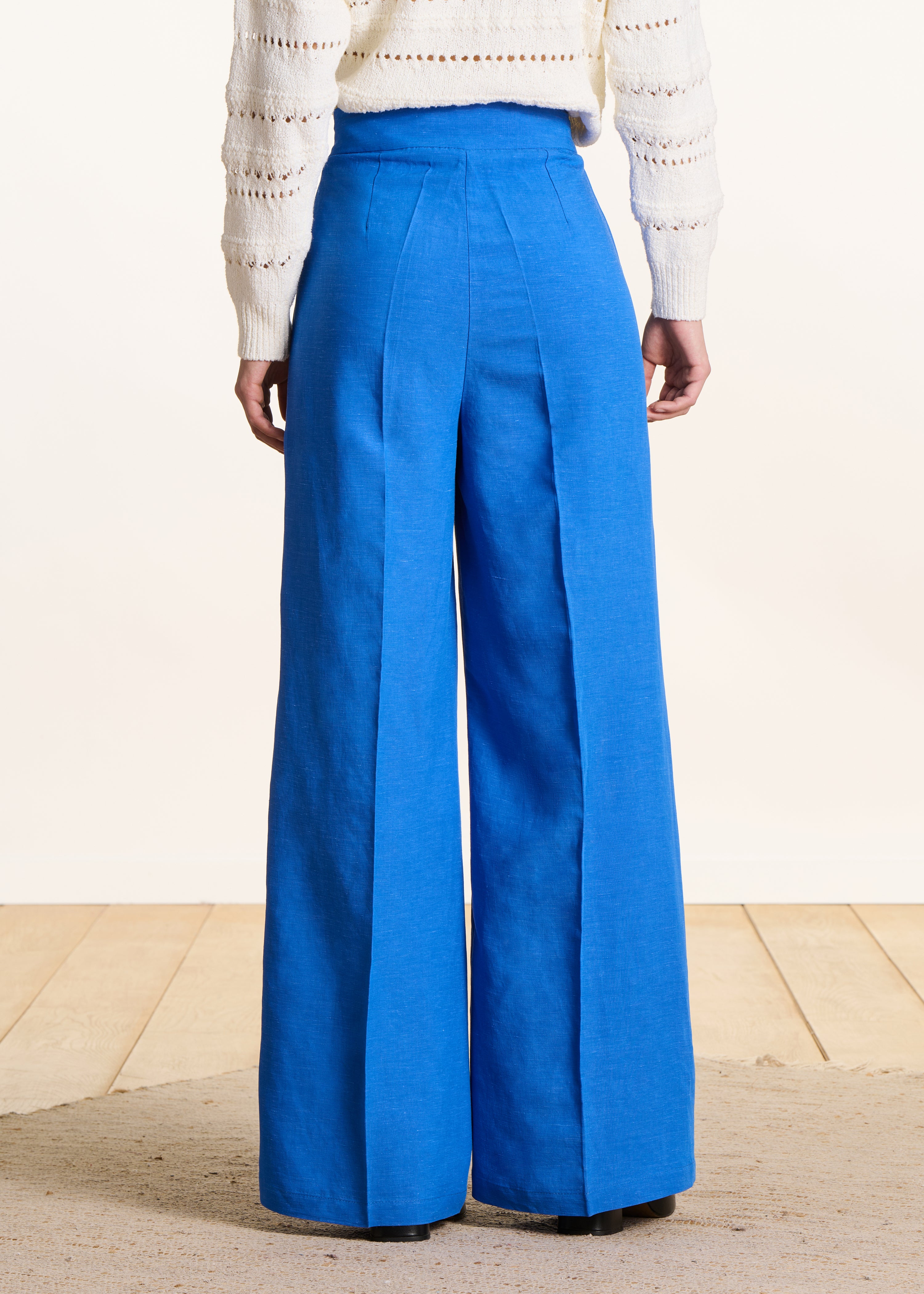 High-waisted wide-leg royal blue trousers