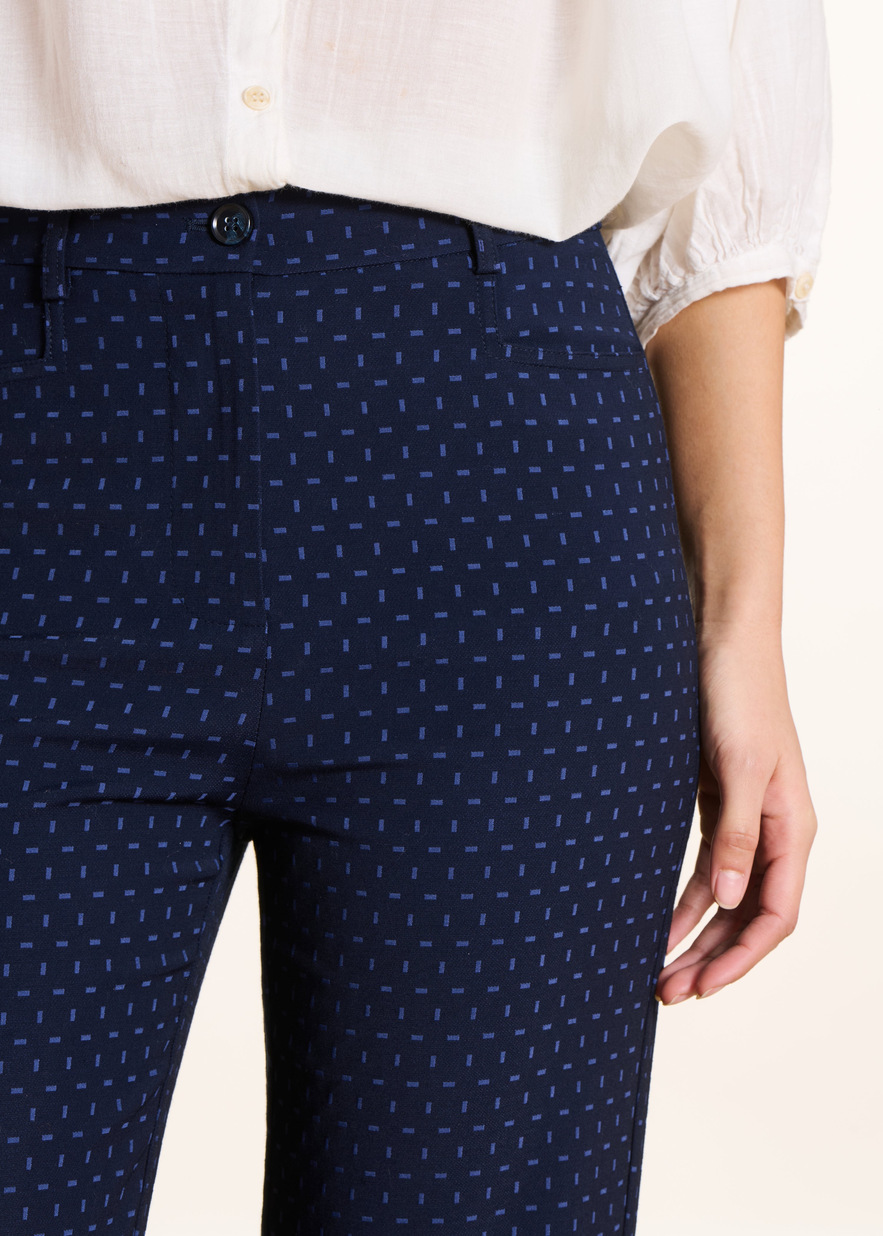 Flared broek in blauwe jacquard