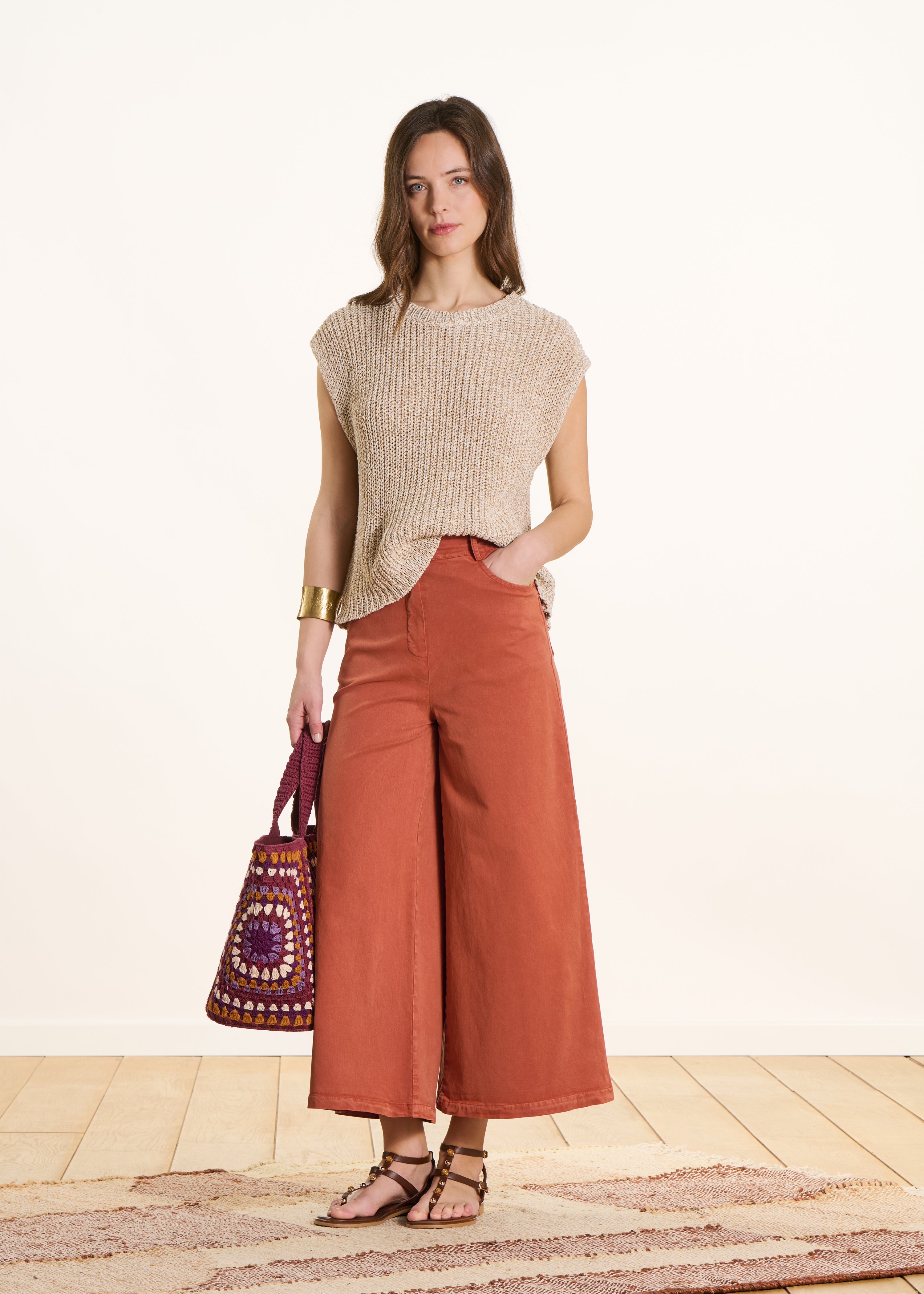 Pantalone terracotta ampio 7/8