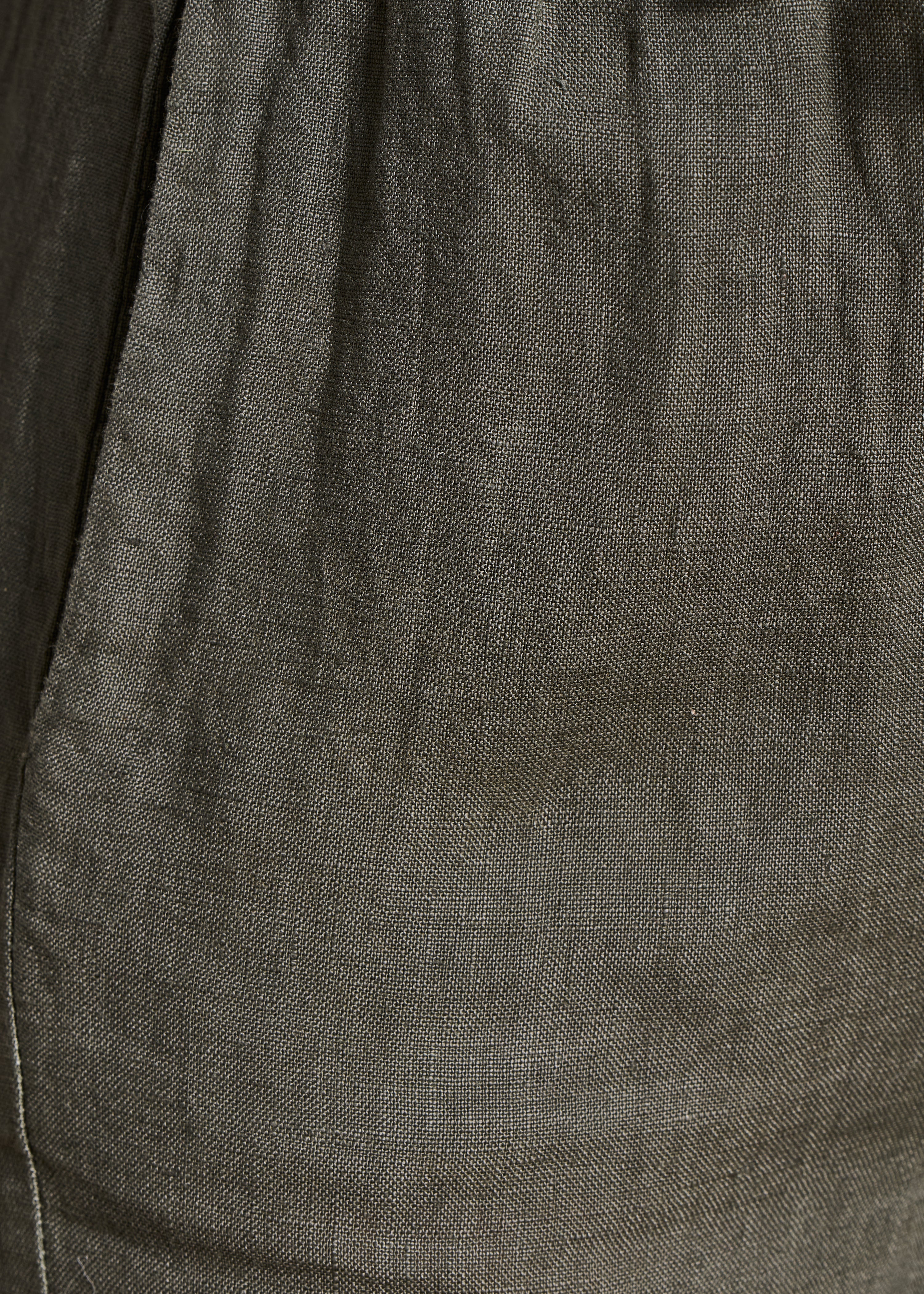 Kaki linnen carrot-fit broek met elastische taille