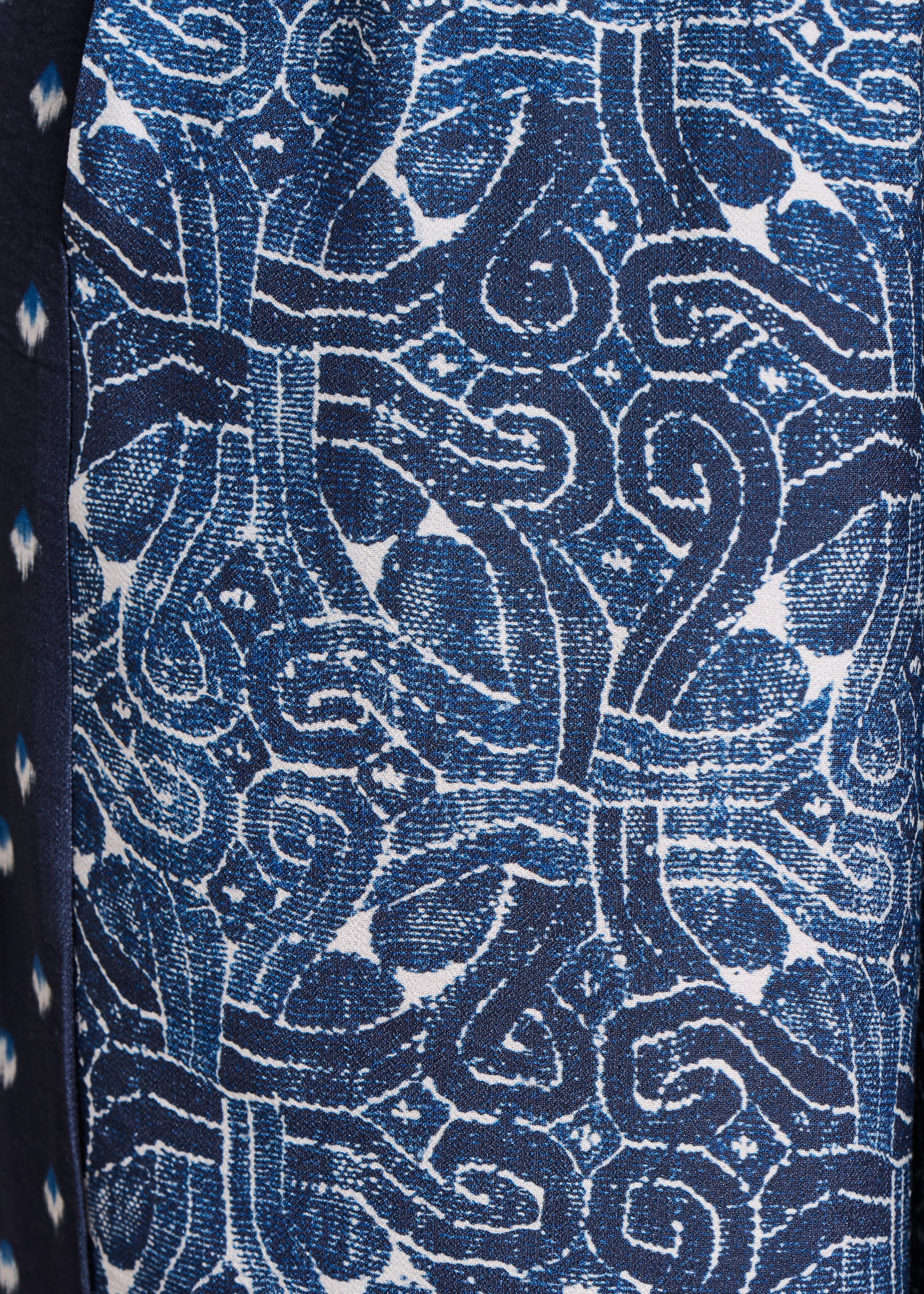 Wide blue patchwork printed trousers