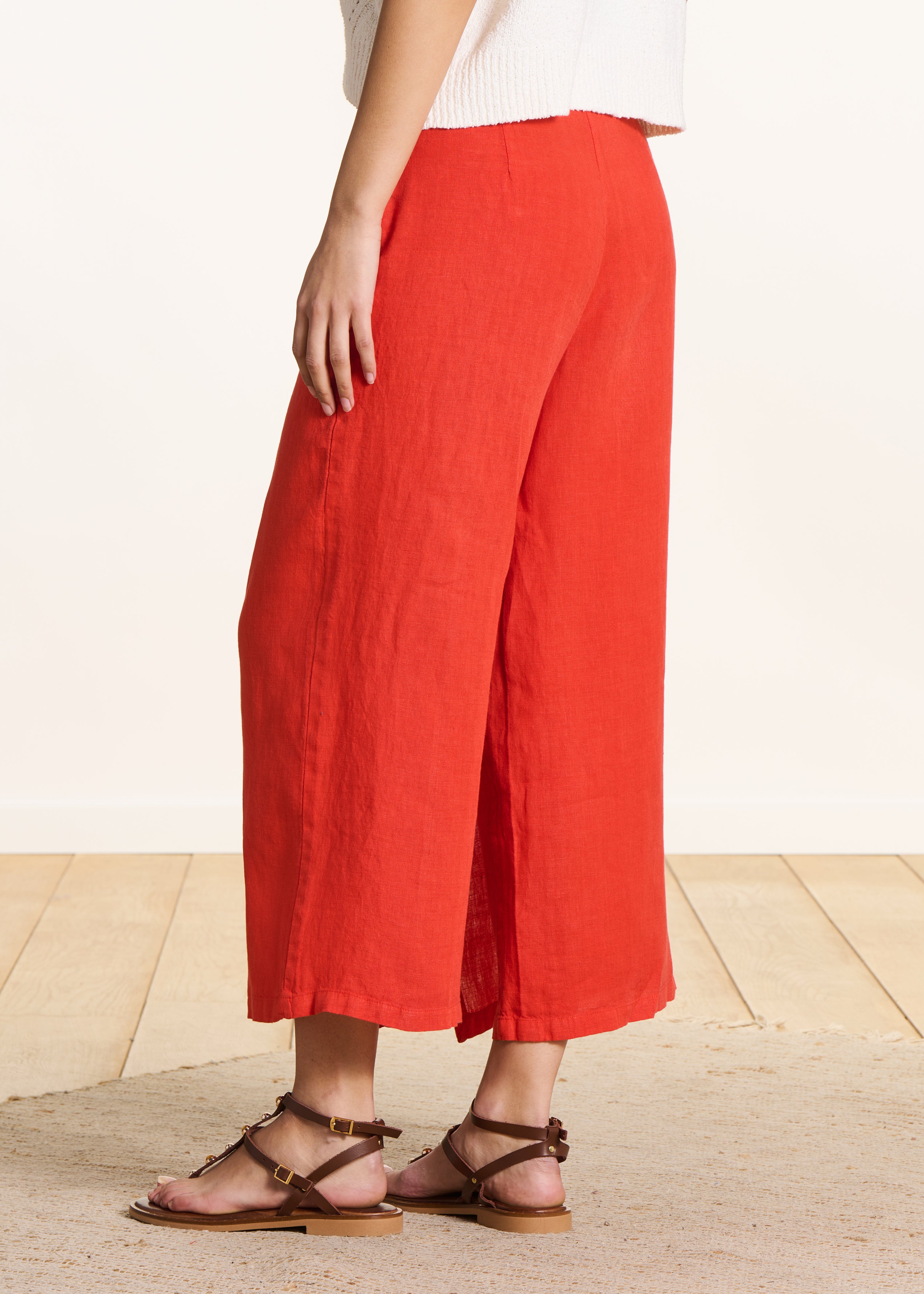 Oranje wijde 7/8 linnen broek met split