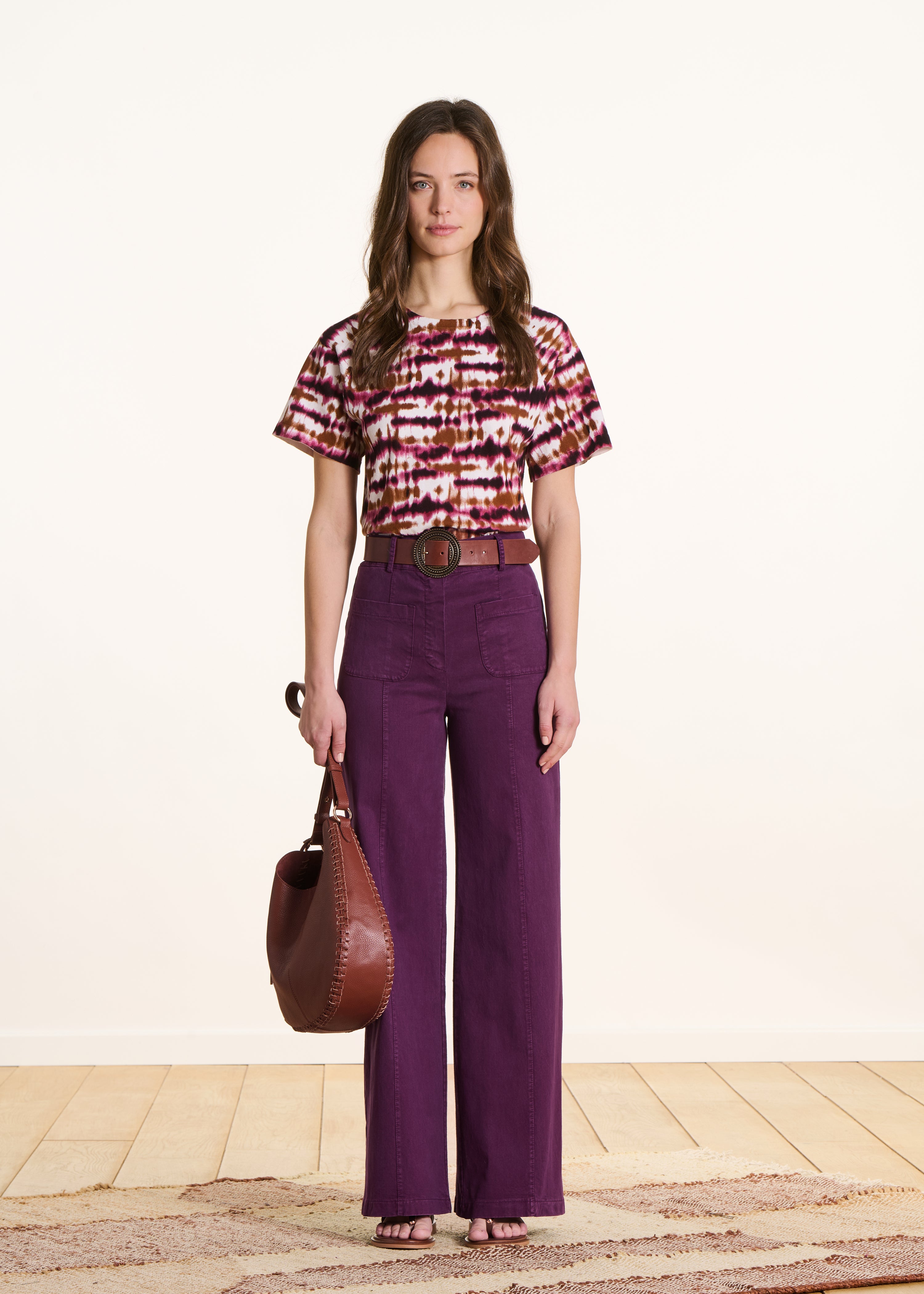Pantalone ampio viola in tela