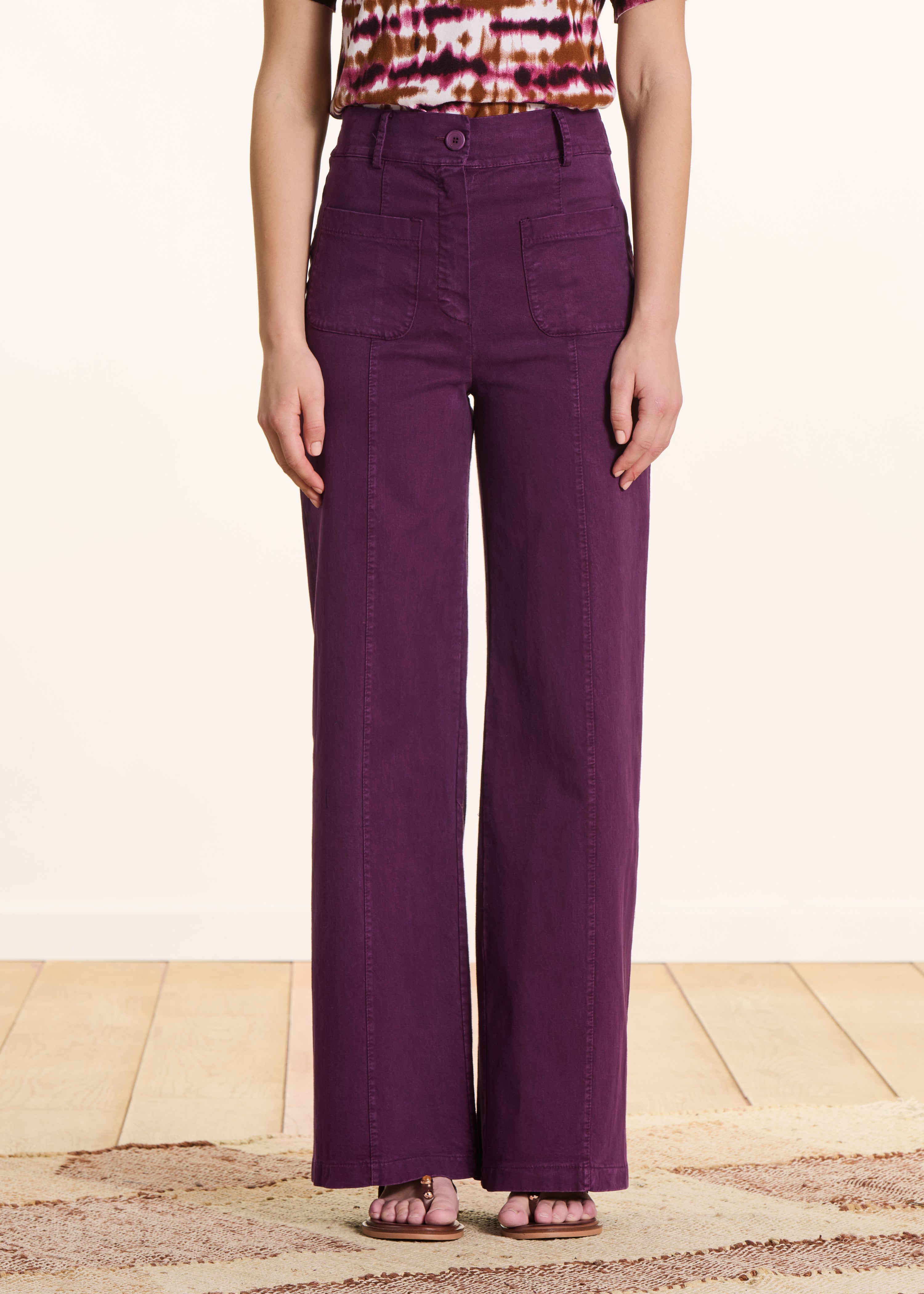 Pantalone ampio viola in tela
