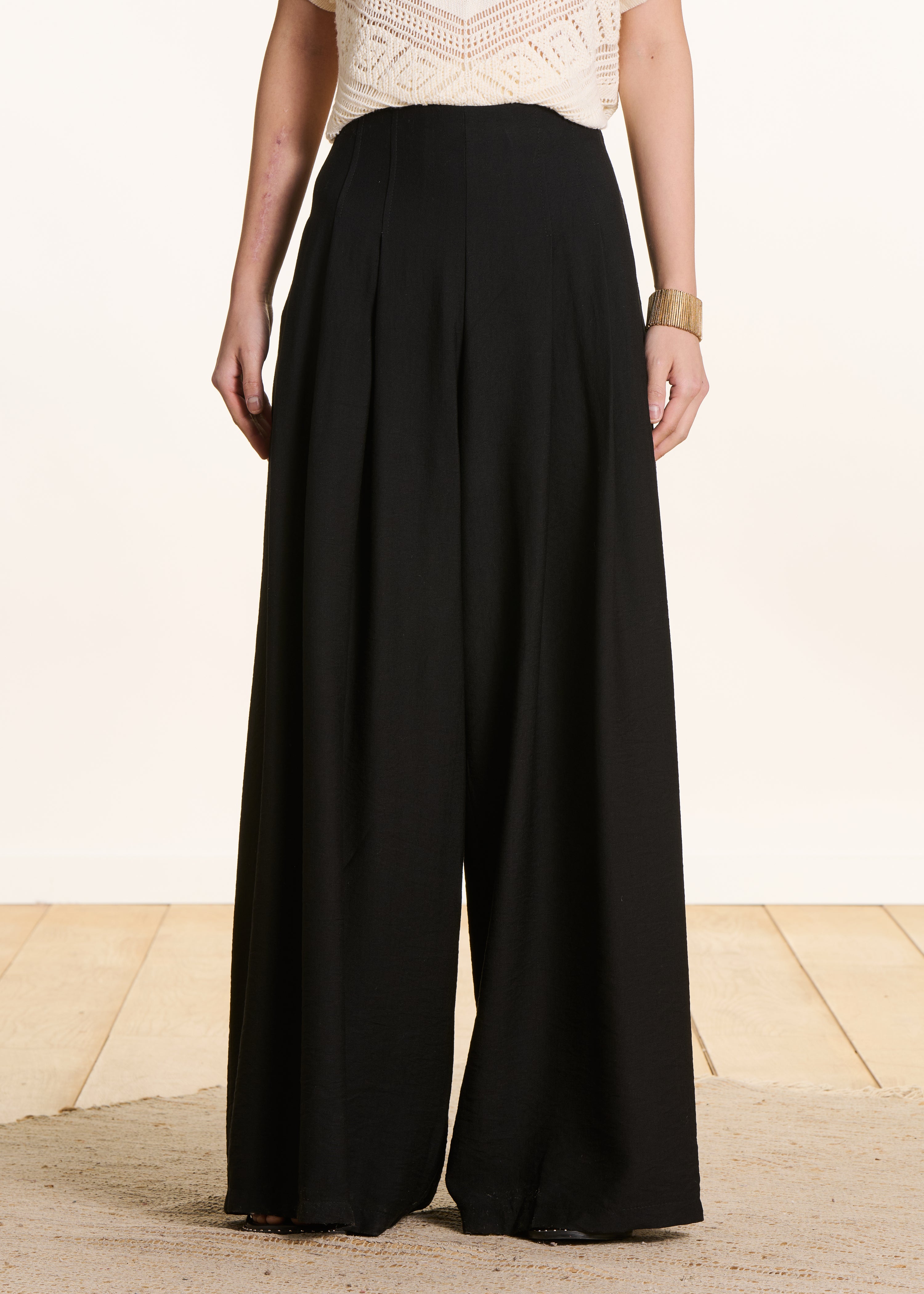 Pantalon noir long taille haute élastiquée
