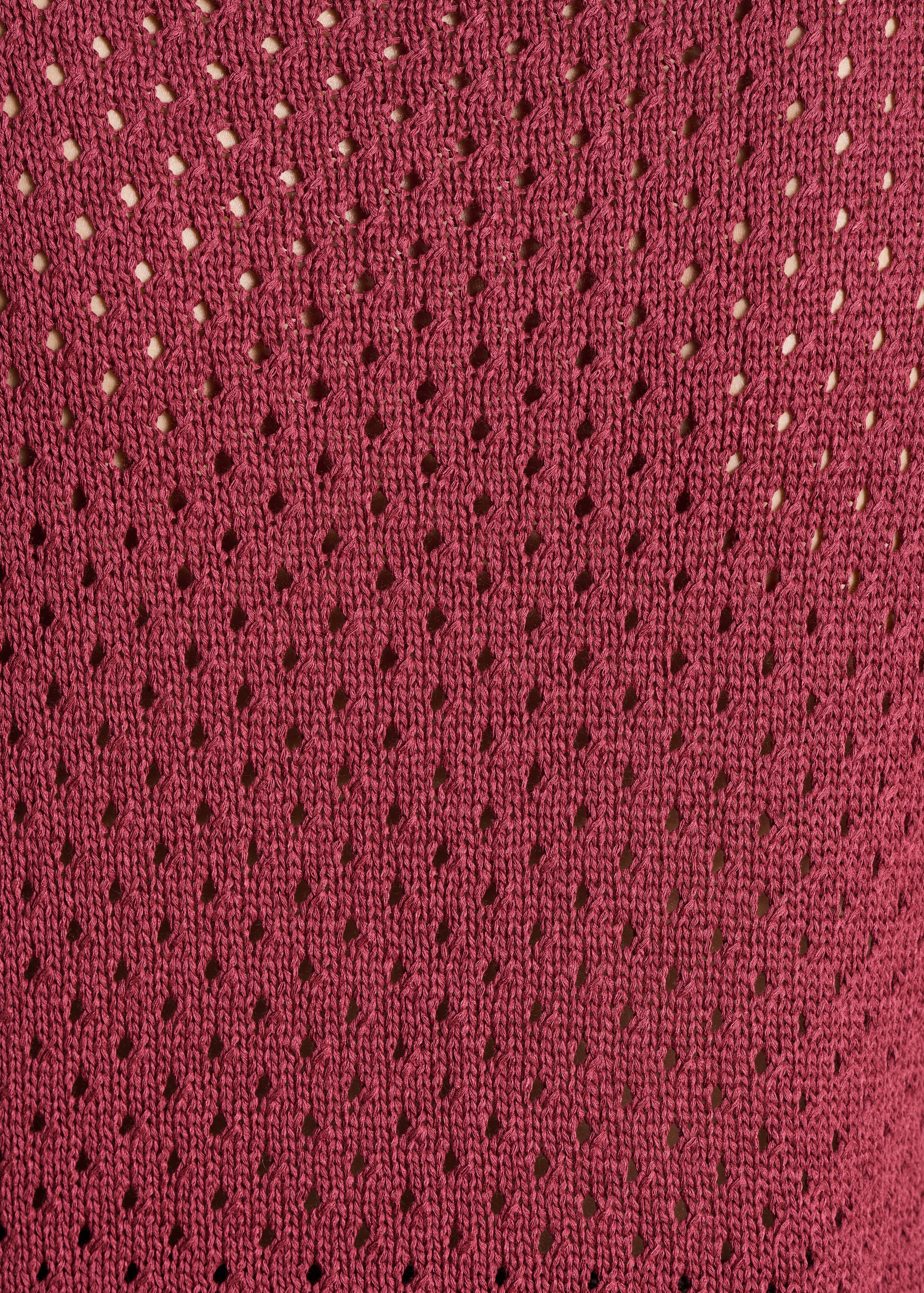 Burgundy openwork crochet knit sweater
