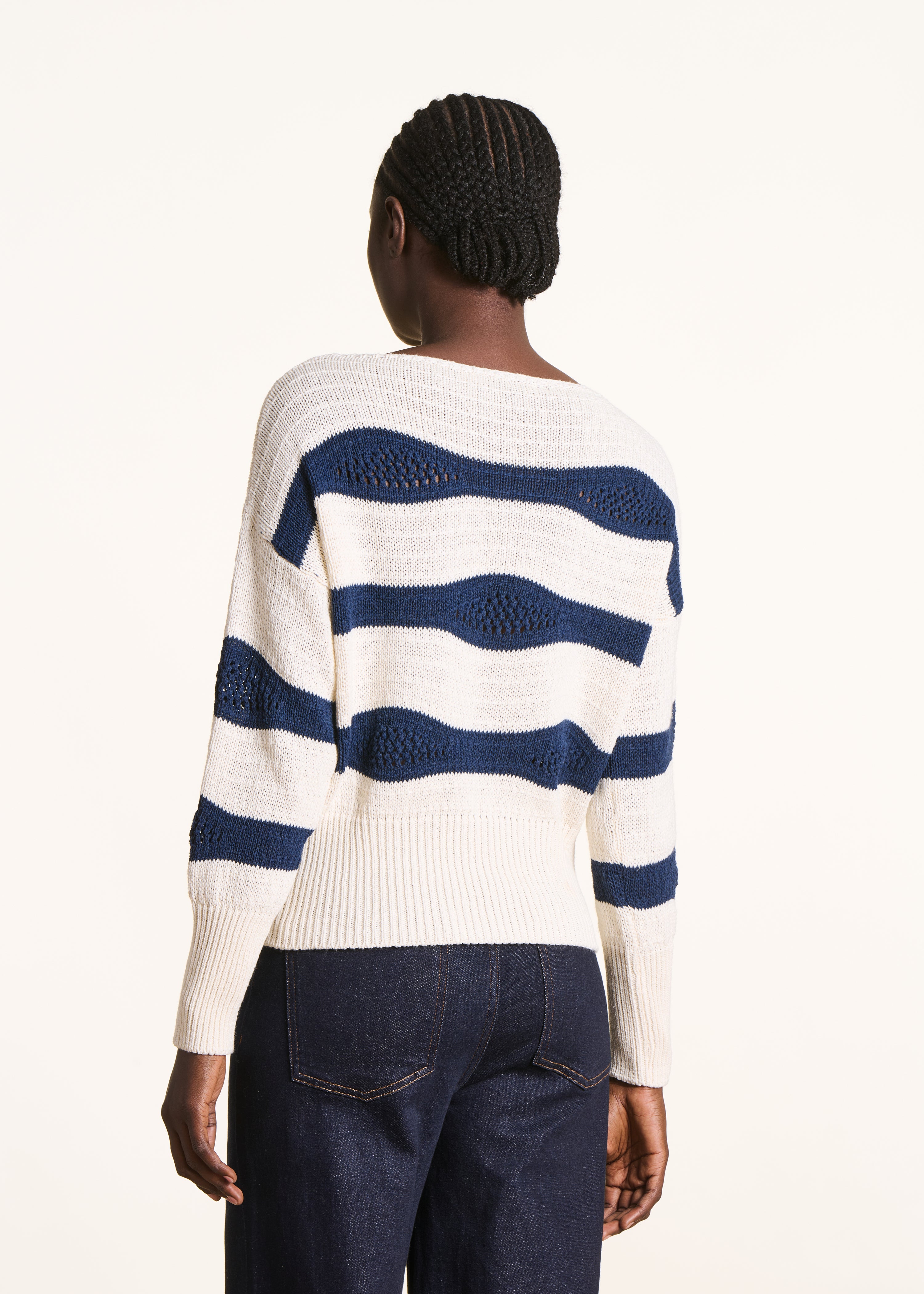 Boat neck striped sweater with long sleeves