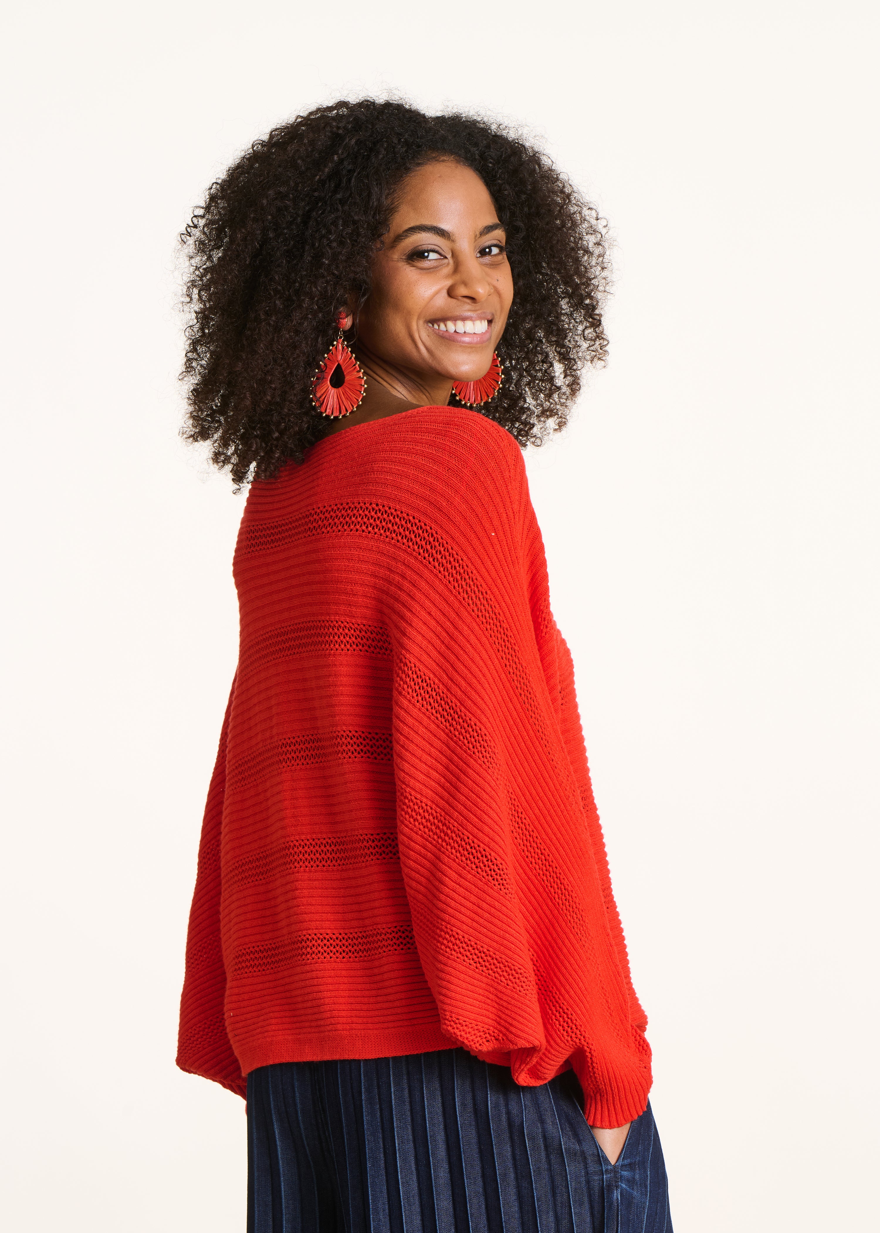 Red long-sleeve cape sweater