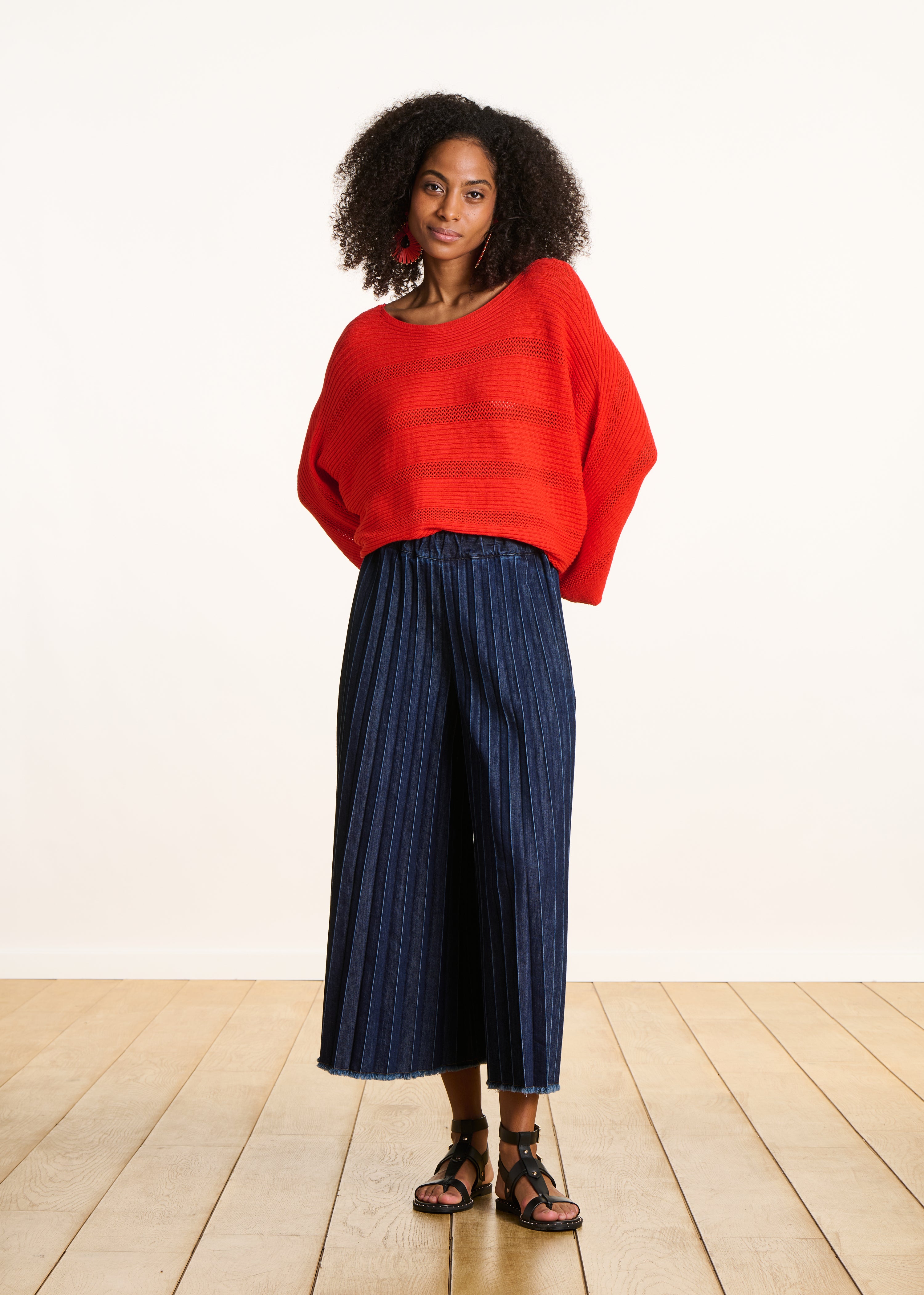 Red long-sleeve cape sweater