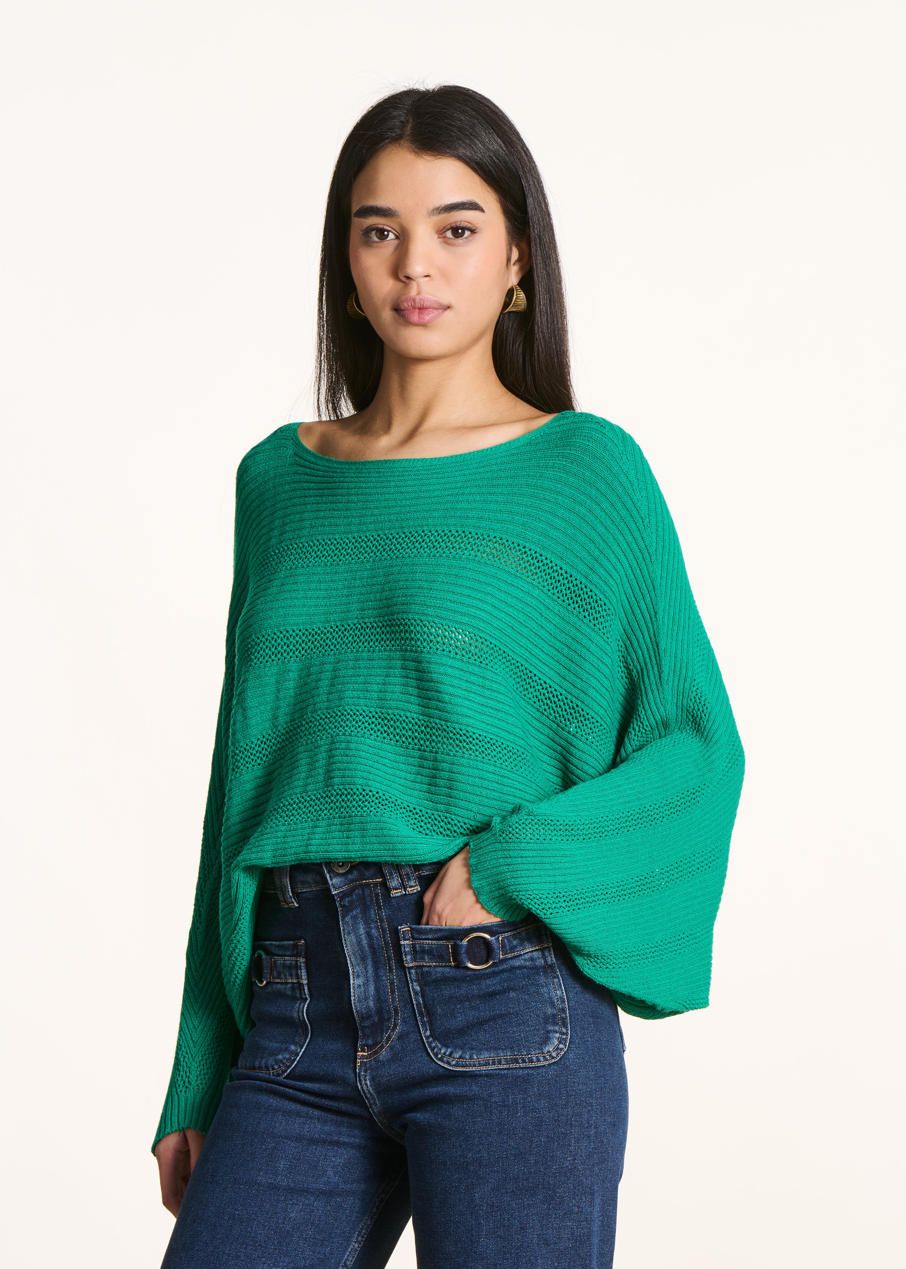Maglione mantella verde a maniche lunghe