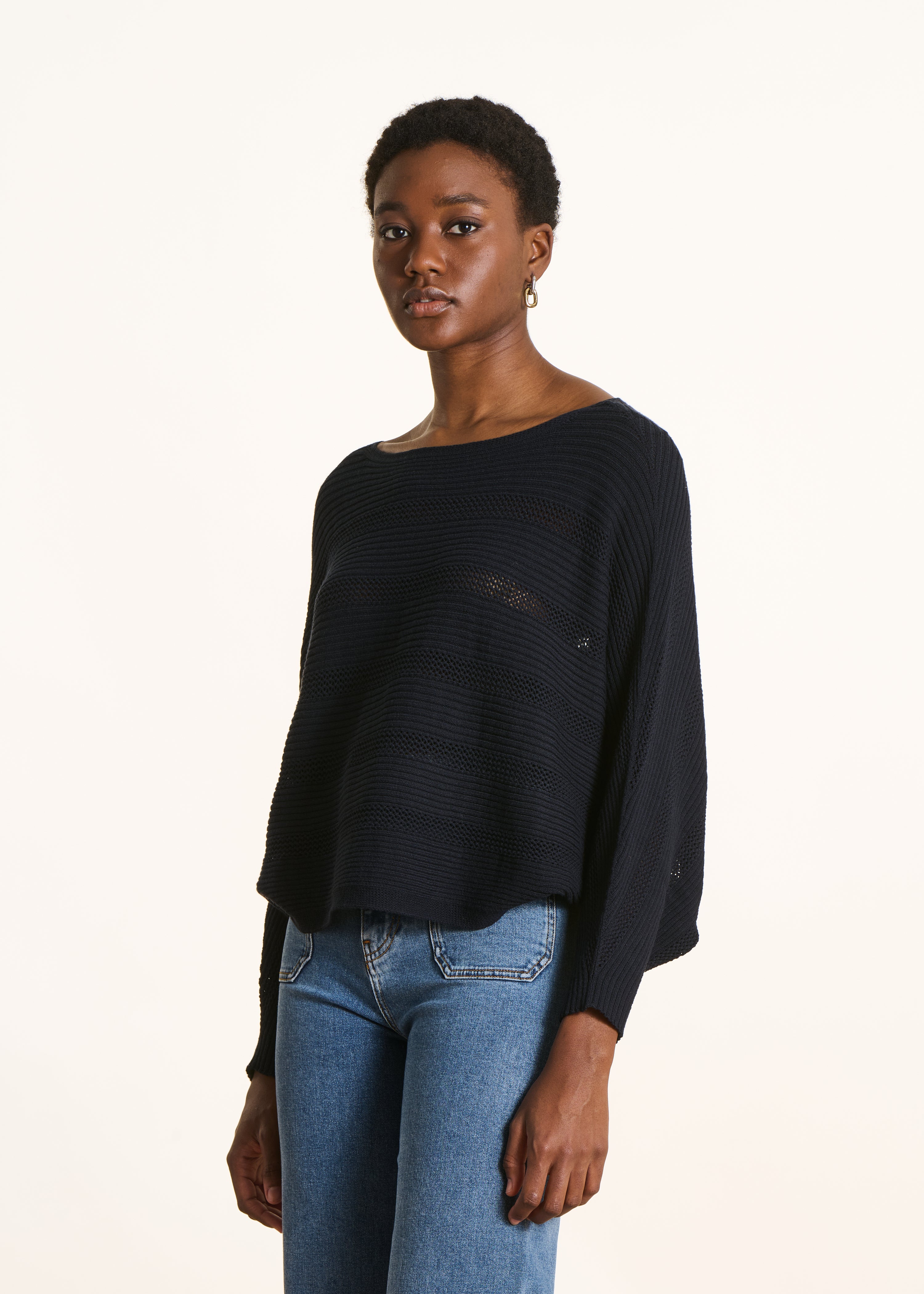 Dark blue long-sleeve cape sweater