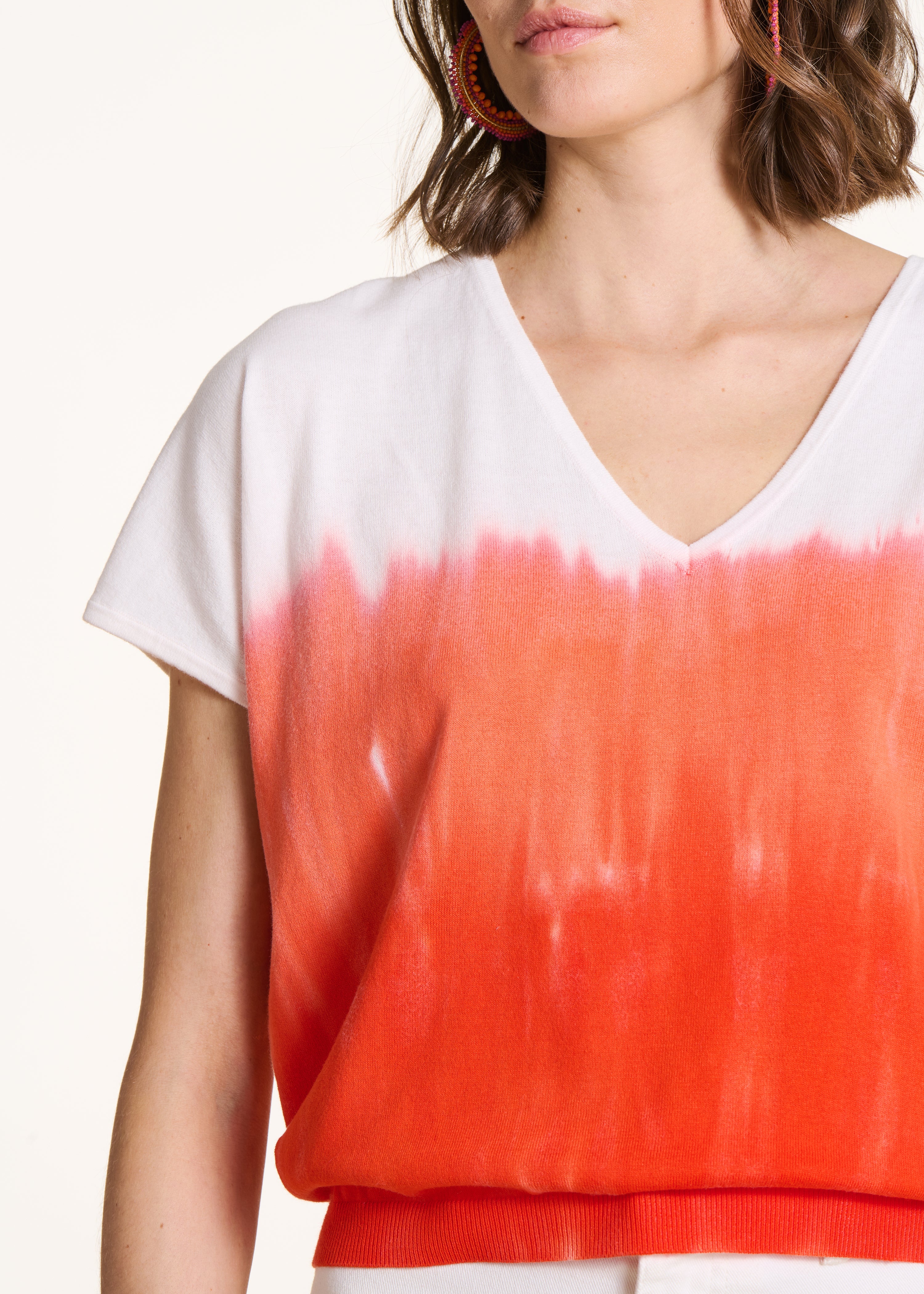 Camisola de manga curta em algodão biológico tie & dye laranja