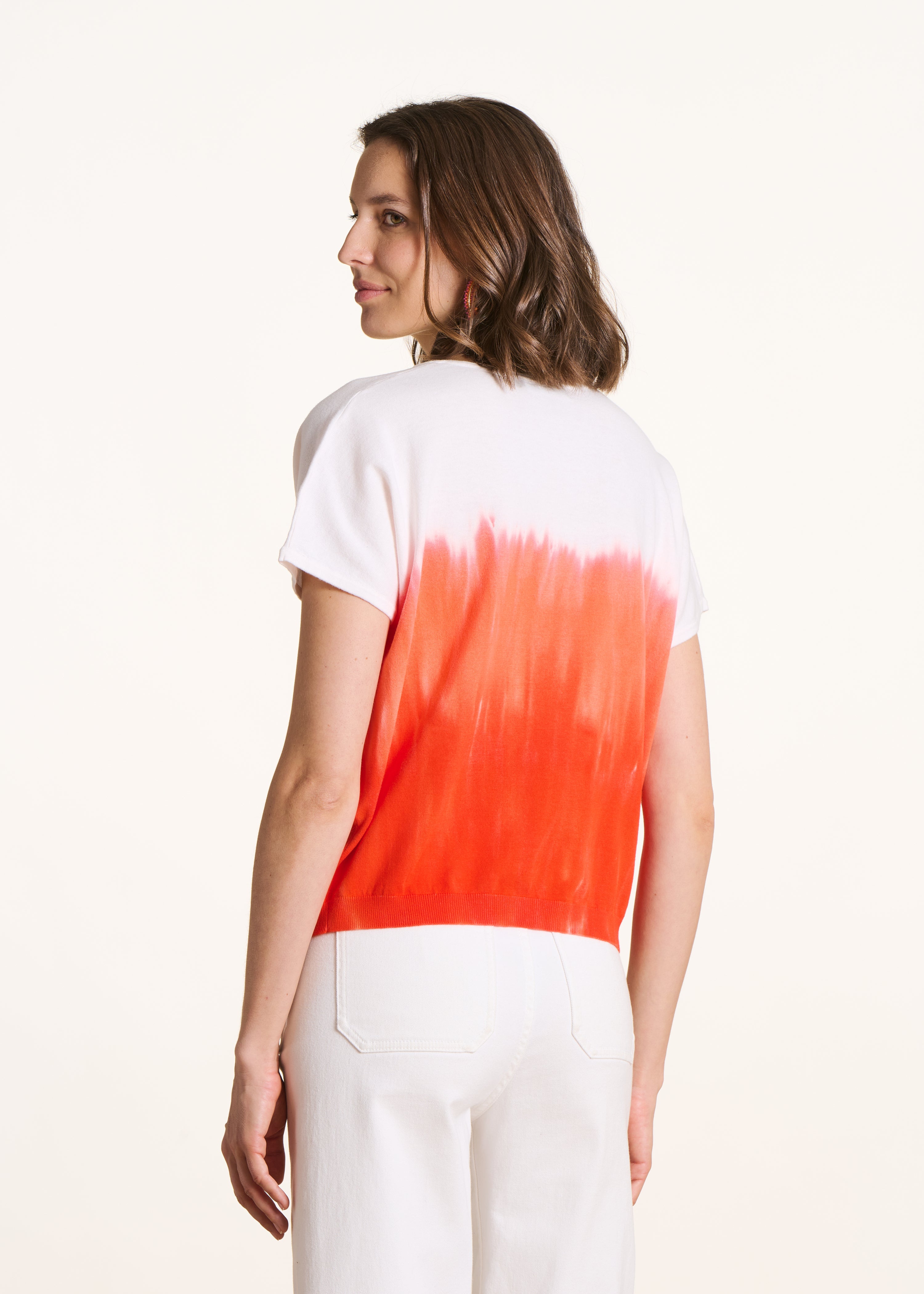 Camisola de manga curta em algodão biológico tie & dye laranja