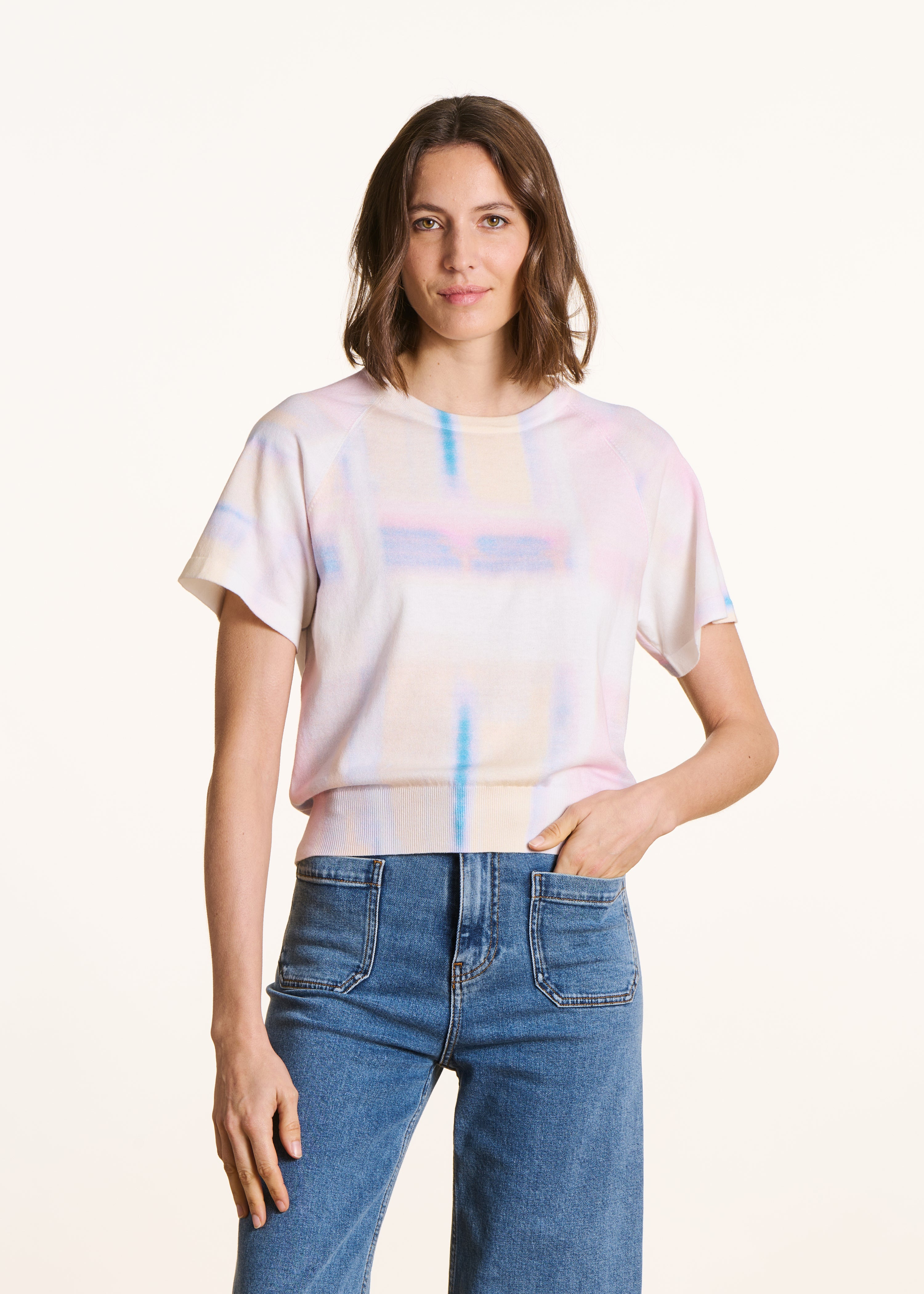 Short sleeve organic cotton tie-dye pastel sweater
