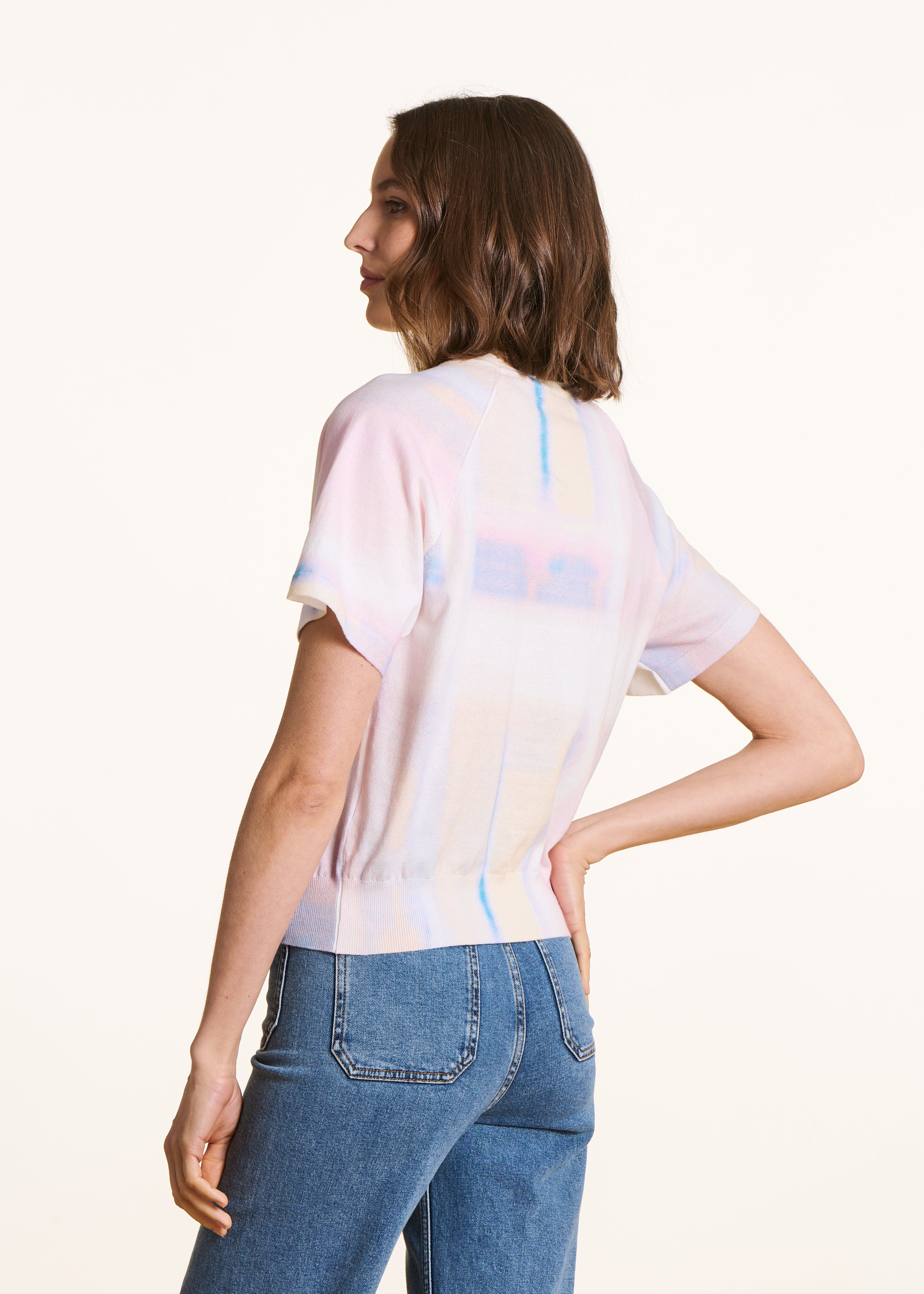 Short sleeve organic cotton tie-dye pastel sweater