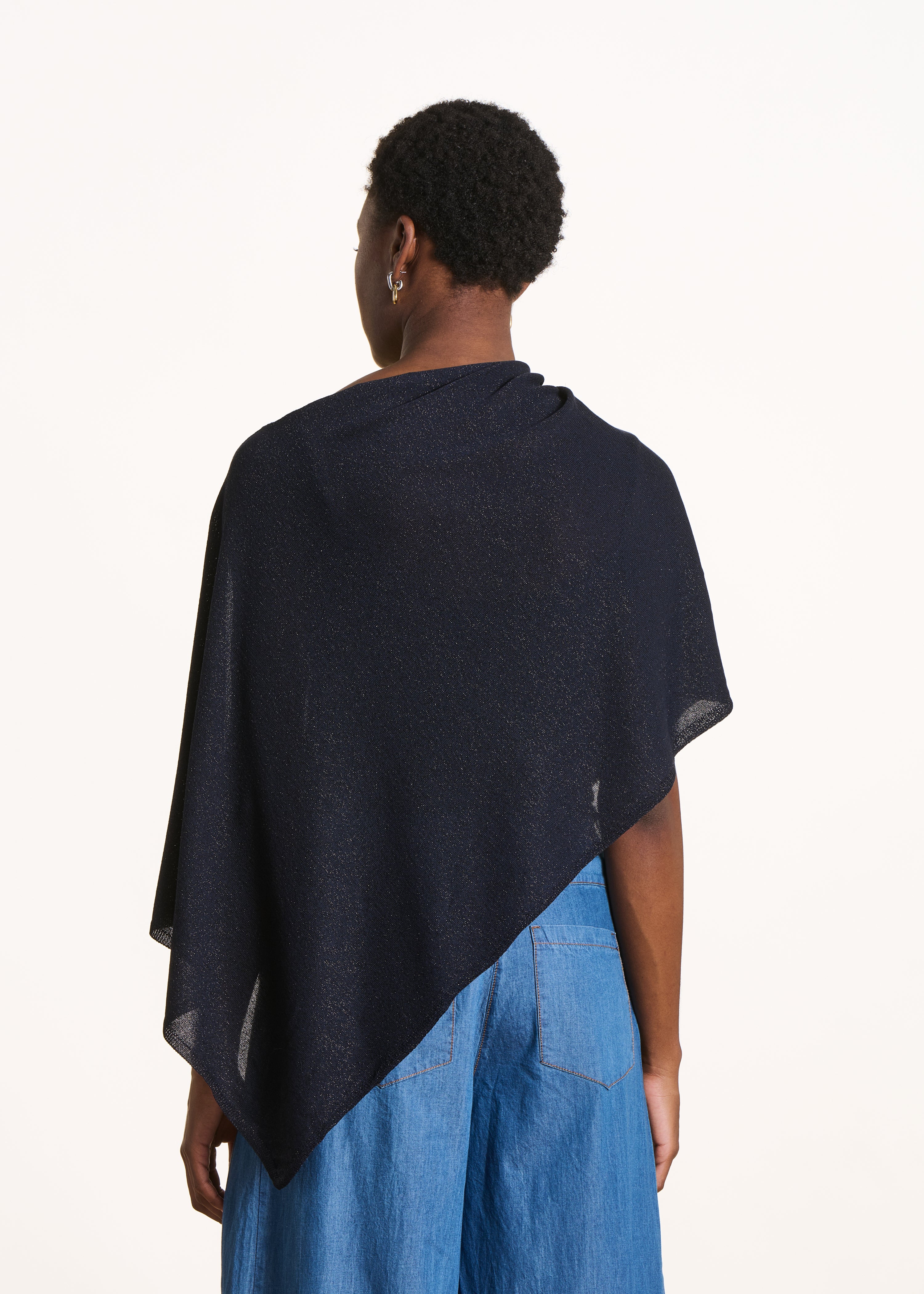 Fine-knit shimmering navy blue cape sweater